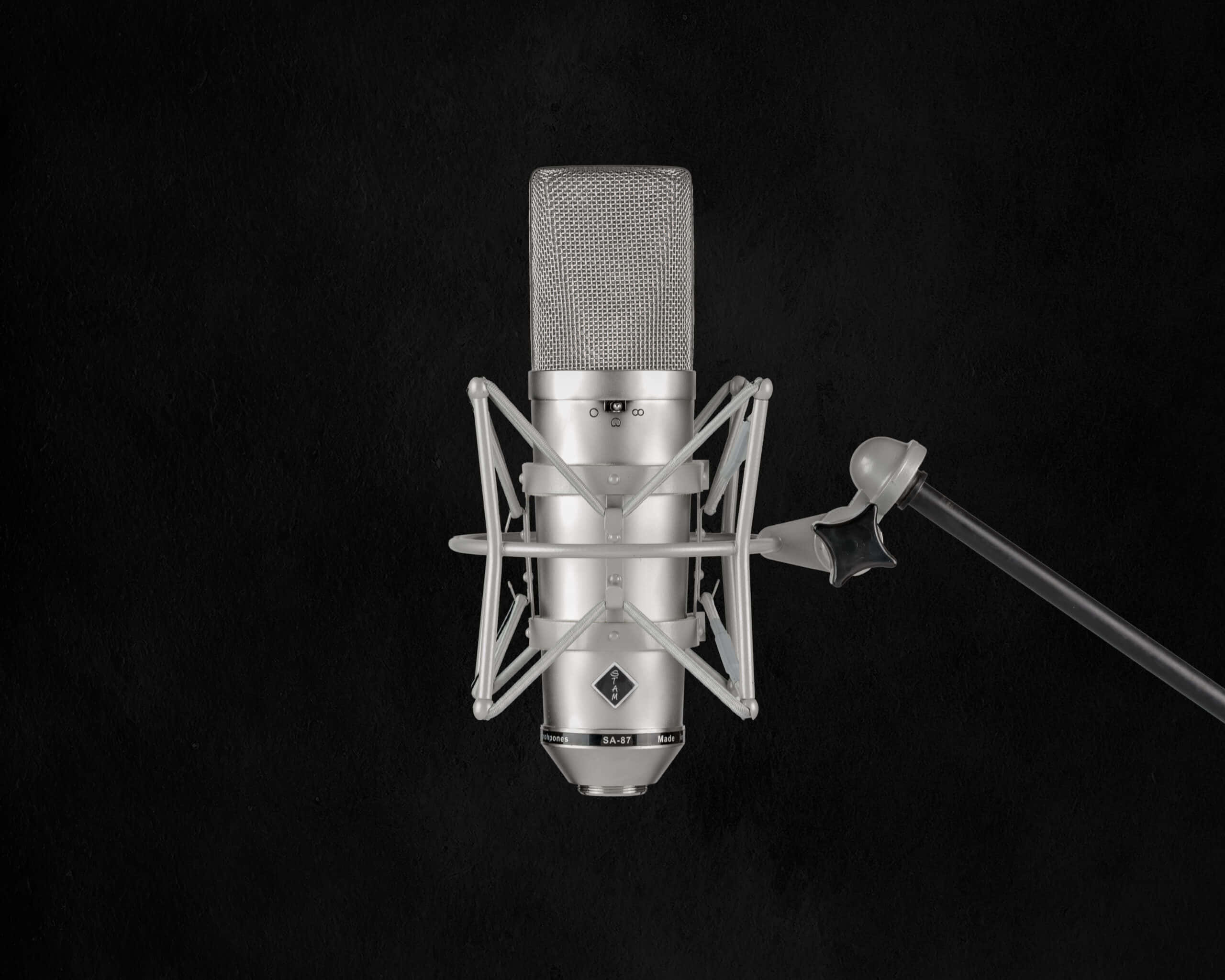 gray condenser microphone, silver condenser microphone, pop filter, 2K Desktop Wallpaper