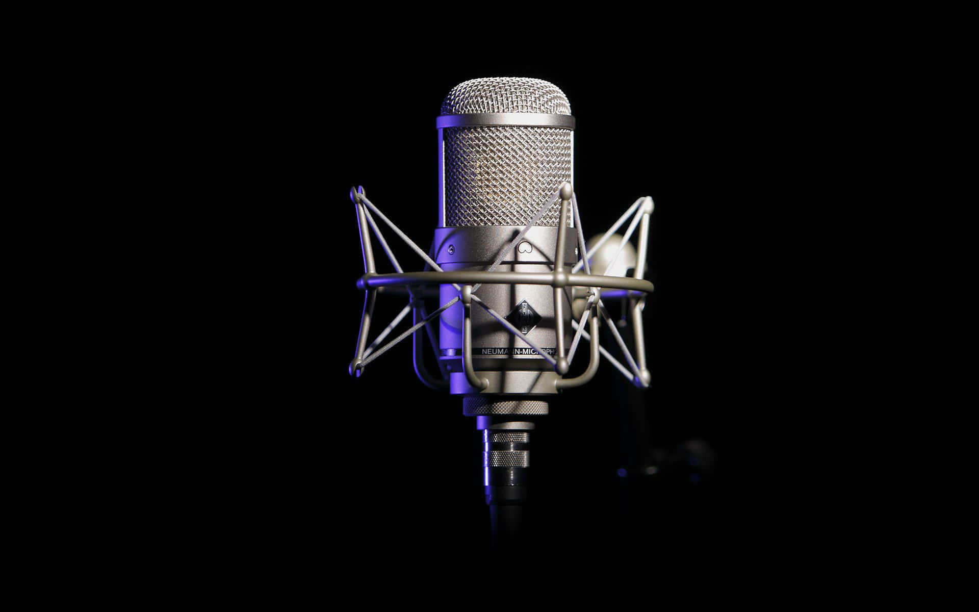 condenser microphone, metallic grille, shock mount, Full HD Desktop Wallpaper