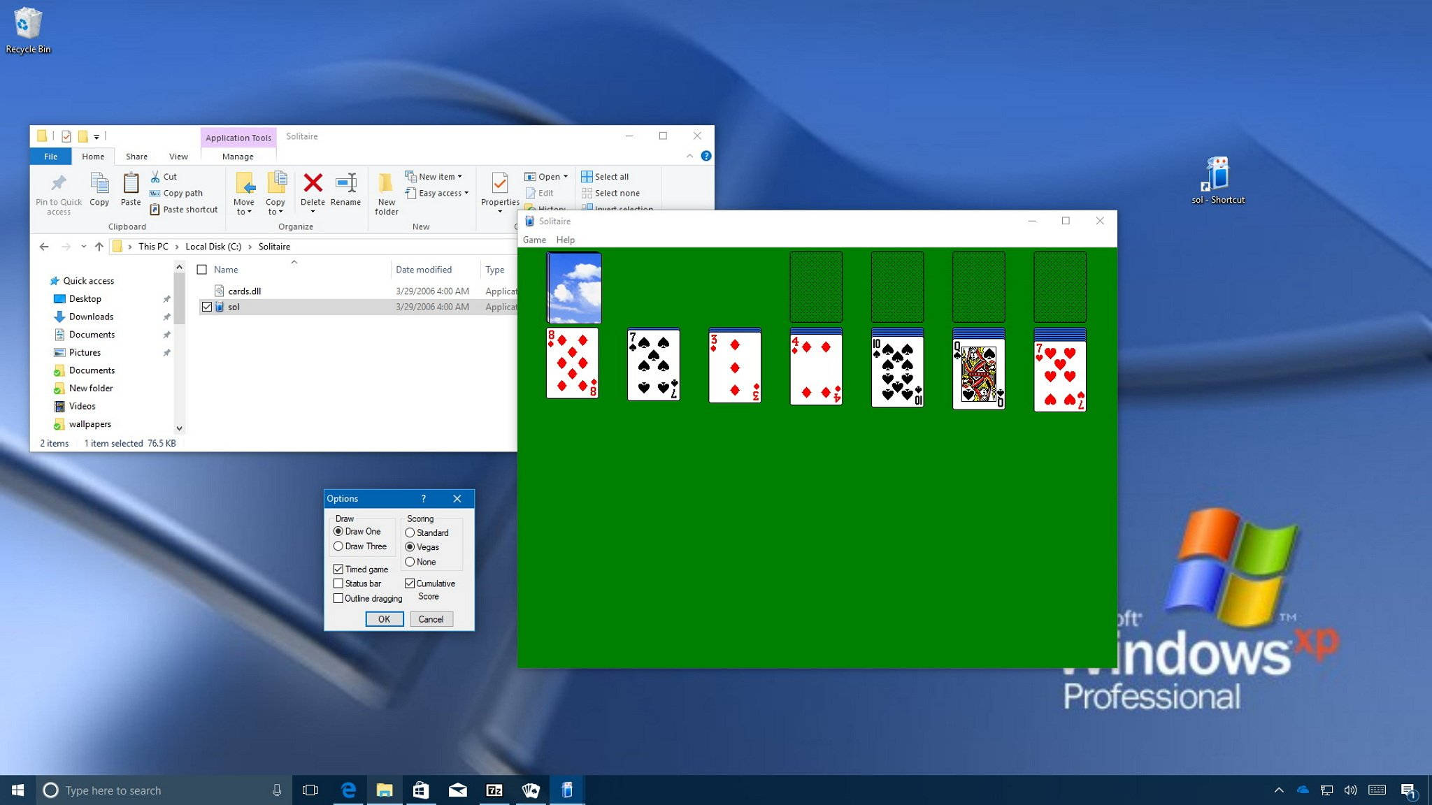Microsoft Solitaire, Windows XP desktop, Solitaire game, Full HD Desktop Wallpaper