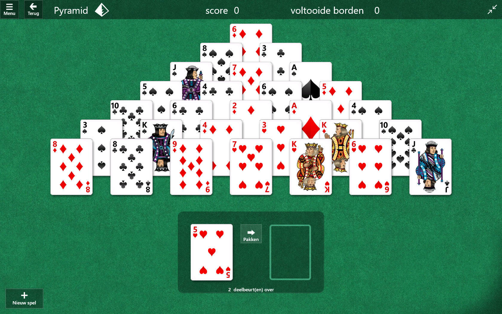 Microsoft Solitaire, Pyramid card collection, green felt background, HD Desktop Wallpaper