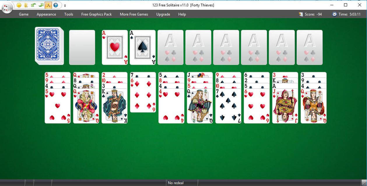 Microsoft Solitaire, green felt background, score, SD Desktop Wallpaper