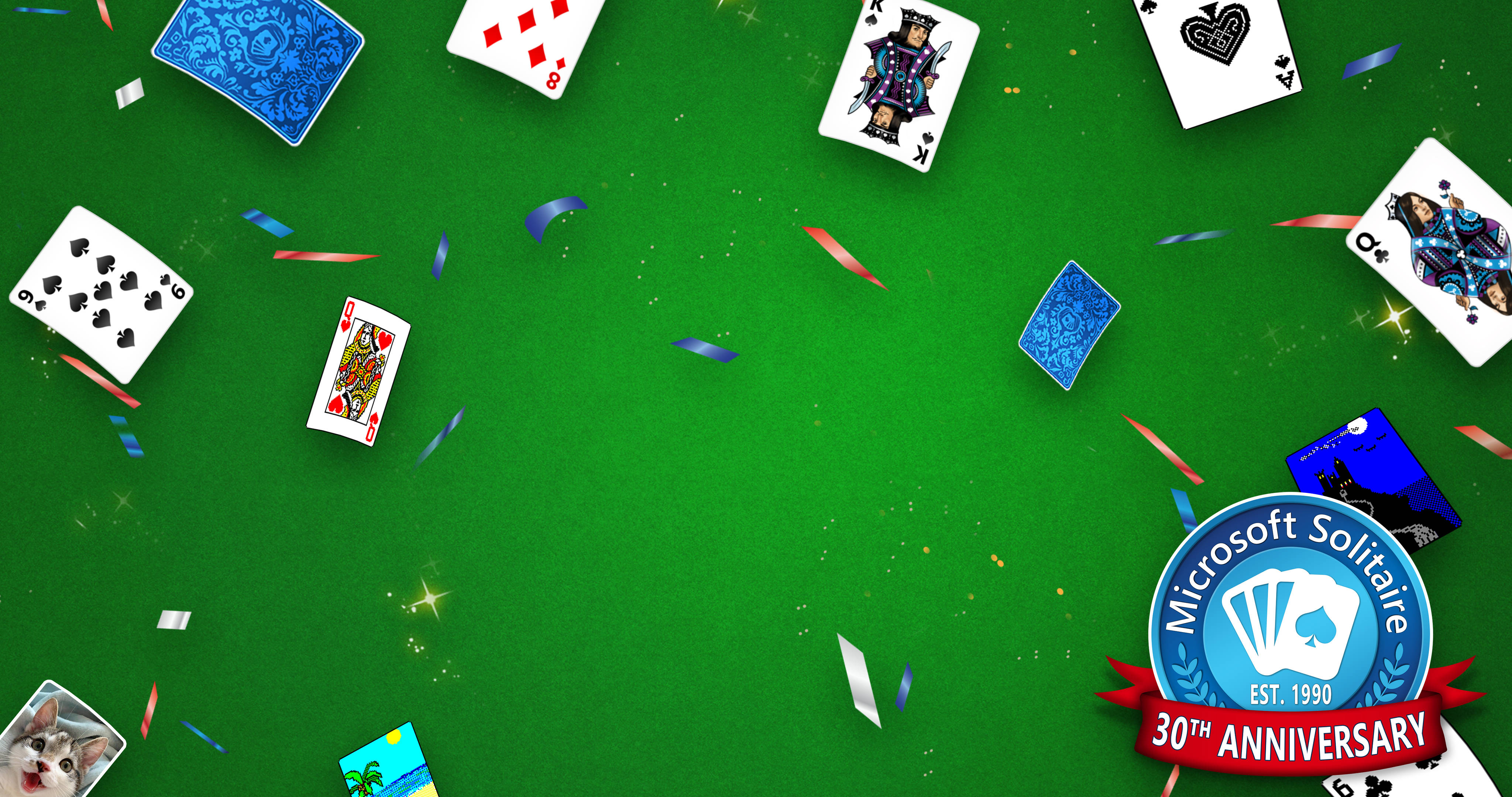 Microsoft Solitaire, 30th anniversary, confetti, 4K Desktop Wallpaper