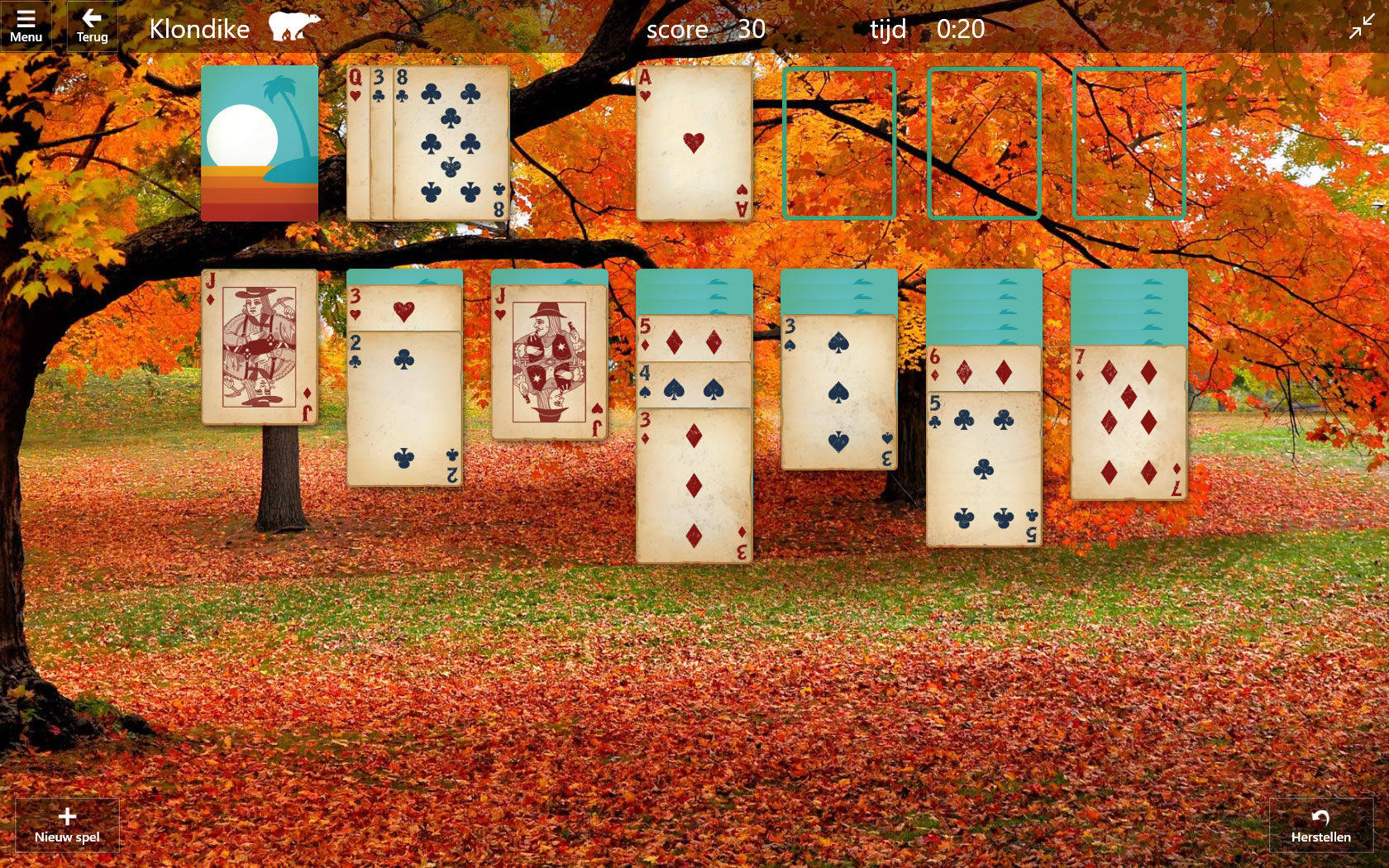 Microsoft Solitaire, autumn, firey orange leaves, HD Desktop Wallpaper