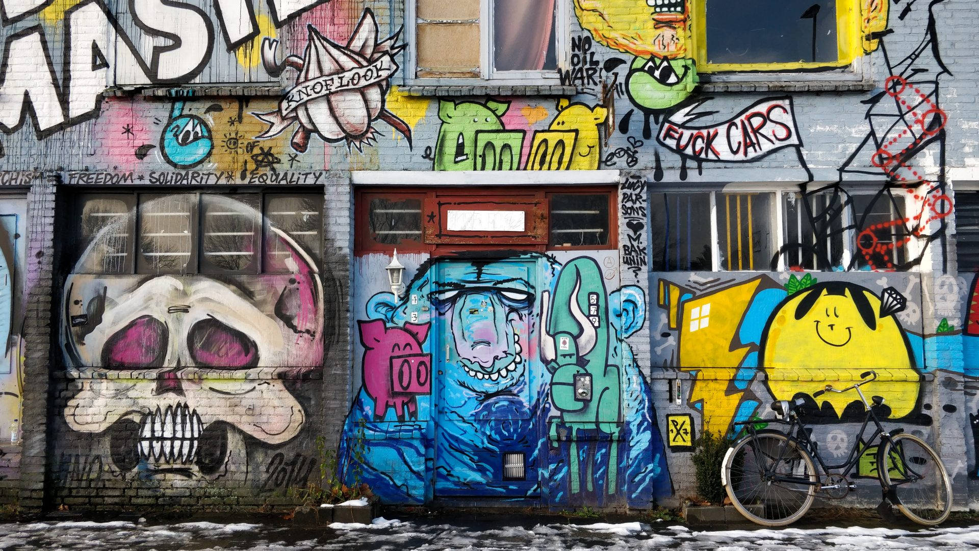 Microsoft Teams, graffiti, brick building, Full HD Desktop Wallpaper