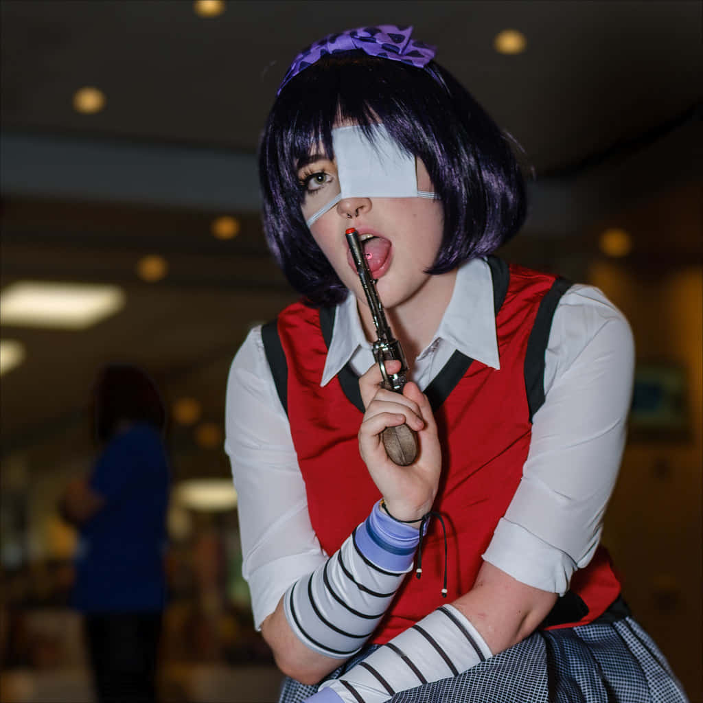 Midari Ikishima, purple bob hair, eye patch, SD Desktop Wallpaper