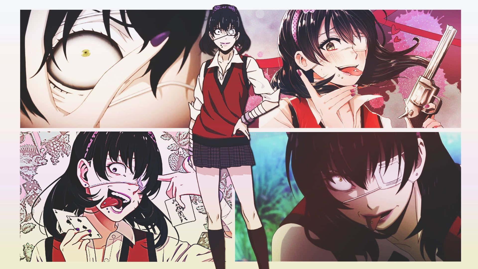 Midari Ikishima, red outfits, guns, Full HD Desktop Wallpaper
