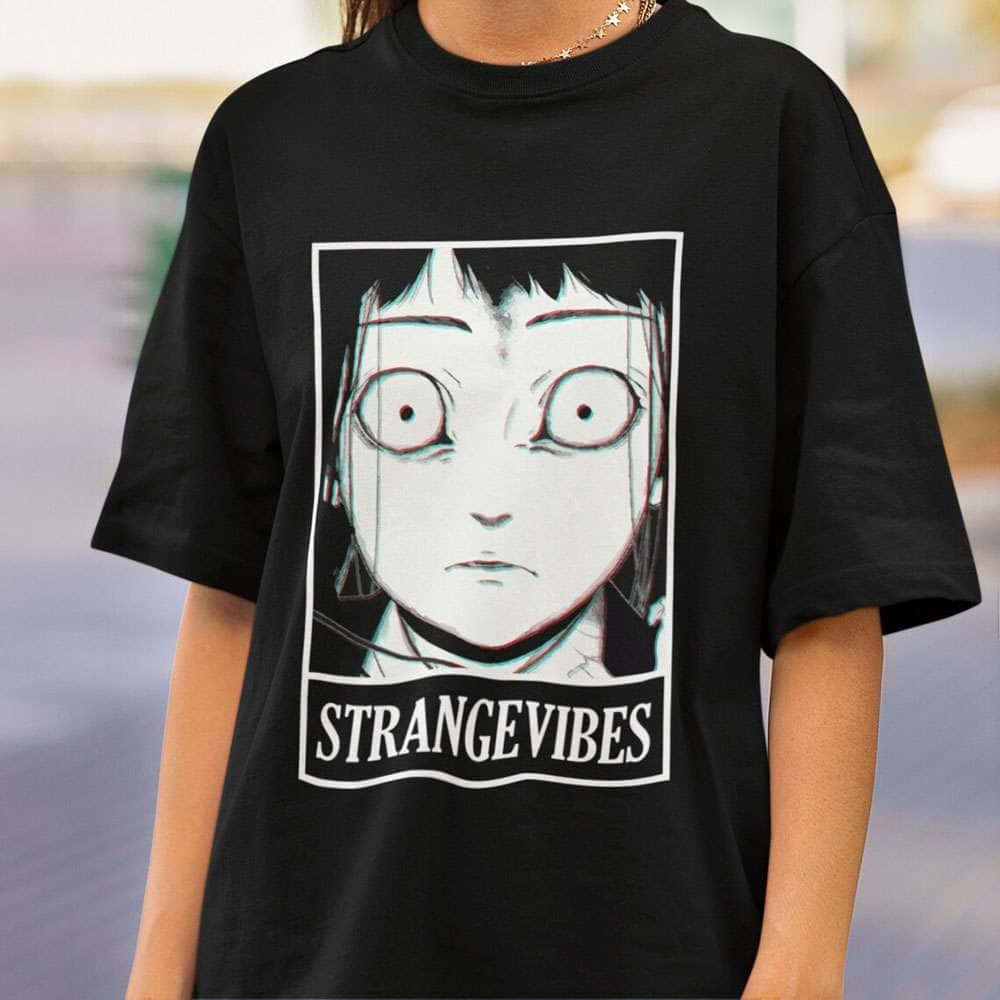 Midari Ikishima, black t-shirt, stylized anime face graphic, SD Desktop Wallpaper