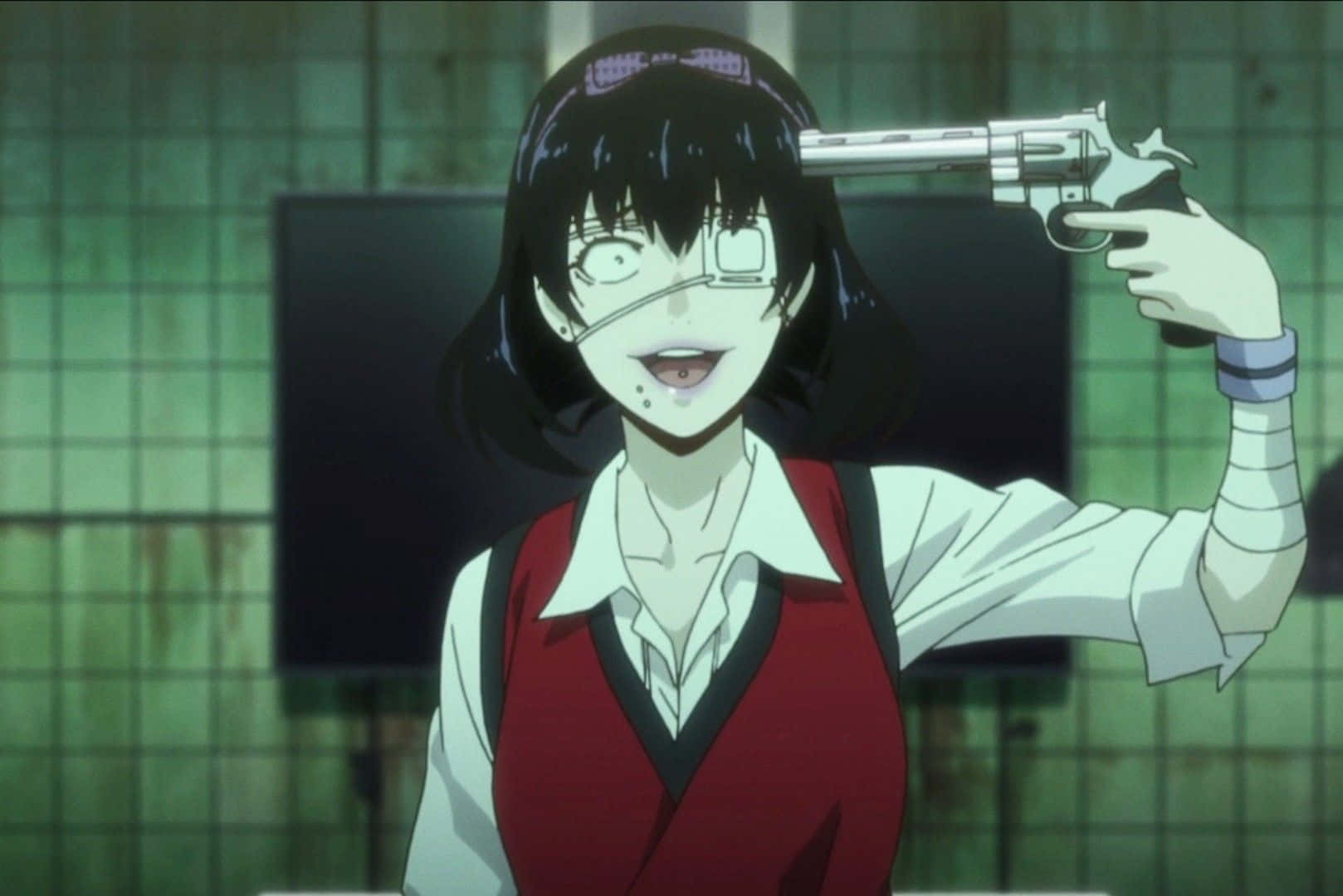 Midari Ikishima, red vest, revolver, HD Desktop Wallpaper