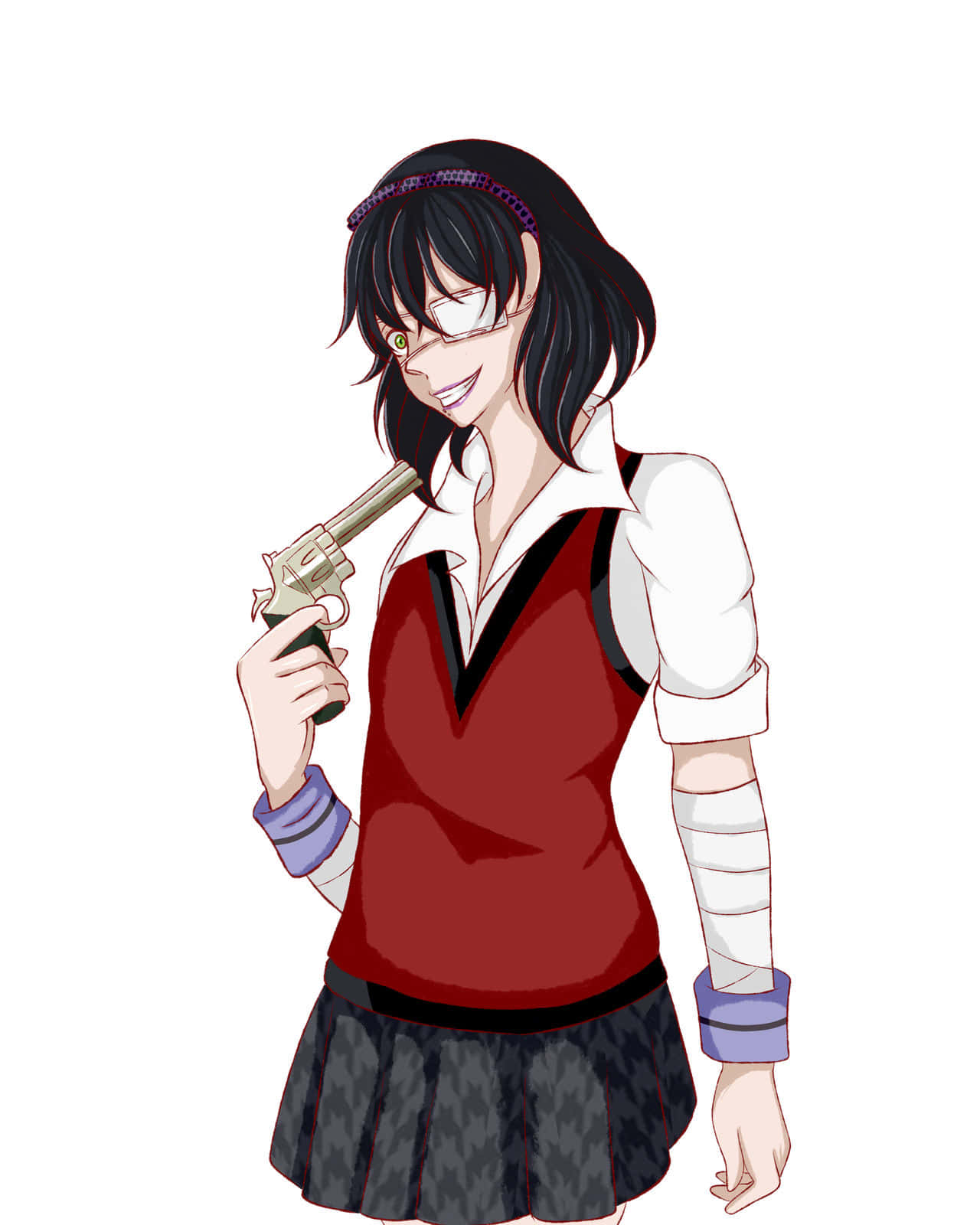 Midari Ikishima, red school uniform, revolver, HD Phone Wallpaper