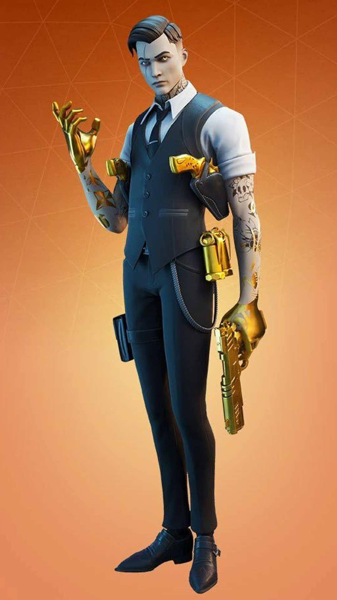 Midas Fortnite Skin, dark suit, golden cybernetic arms, Full HD Phone Wallpaper
