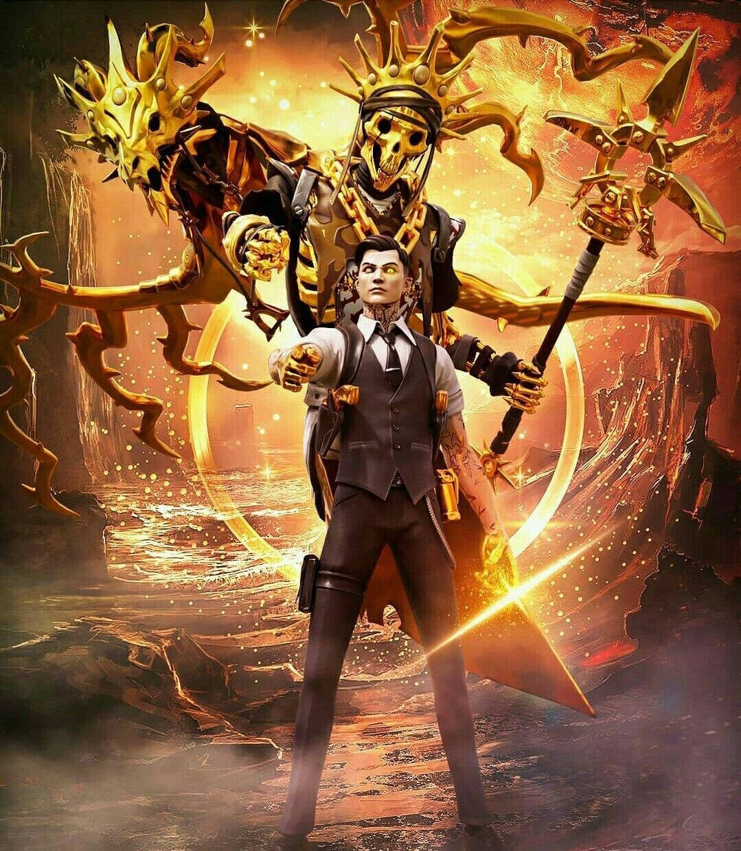 Midas Fortnite Skin, glowing sword, golden skeletal warrior, SD Phone Wallpaper