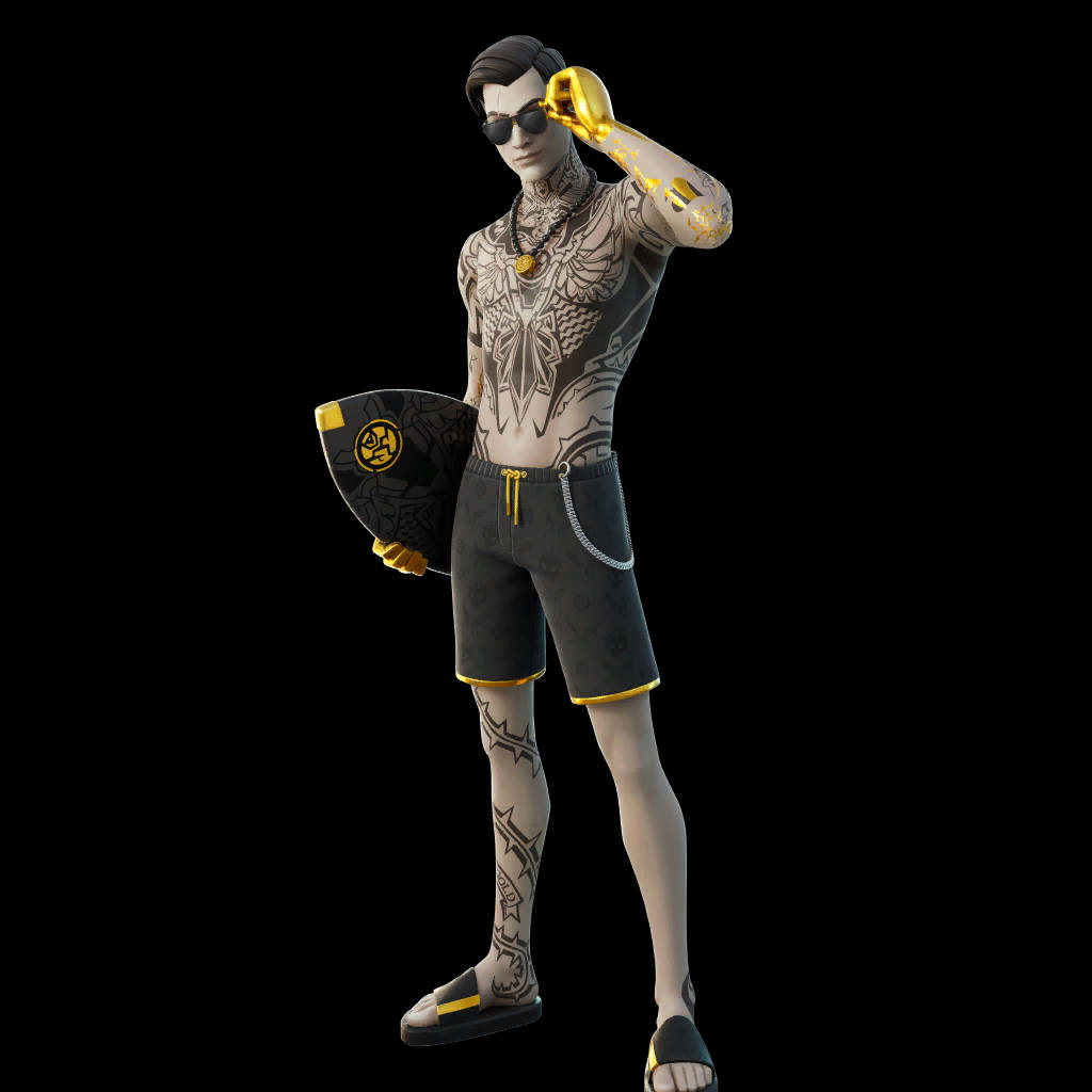 Midas Fortnite Skin, black shorts, gold accents, SD Desktop Wallpaper
