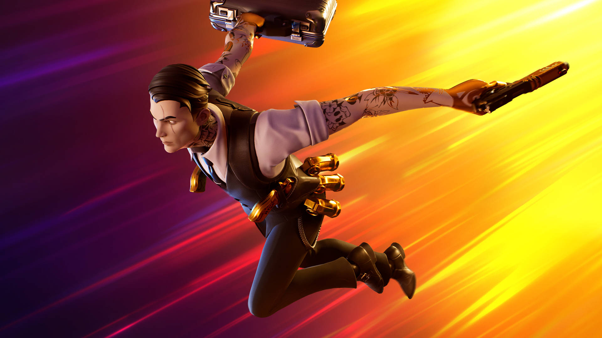 Midas Fortnite Skin, briefcase, pistol, Full HD Desktop Wallpaper