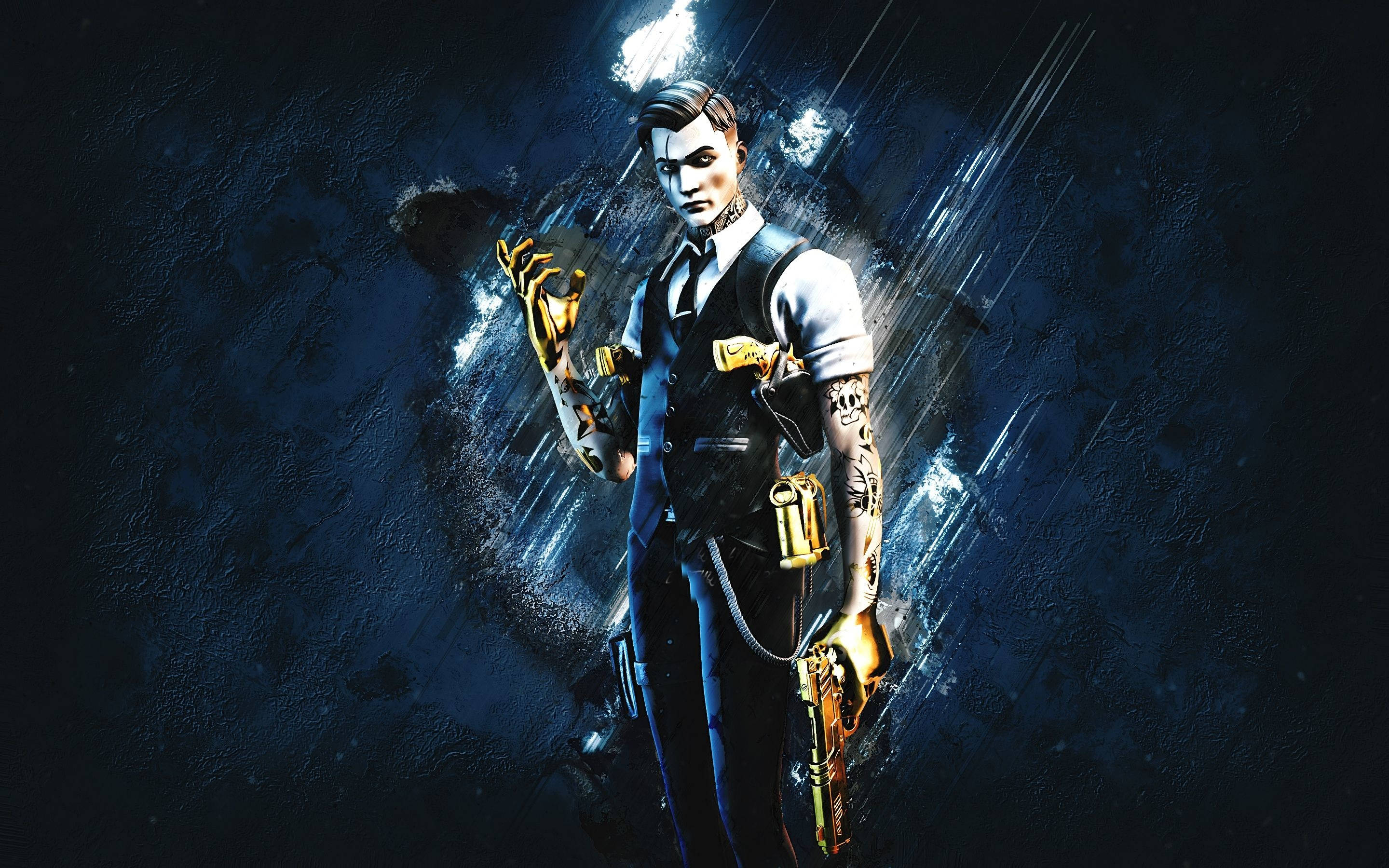 Midas Fortnite Skin, gold hands, cyberpunk man, 2K Desktop Wallpaper