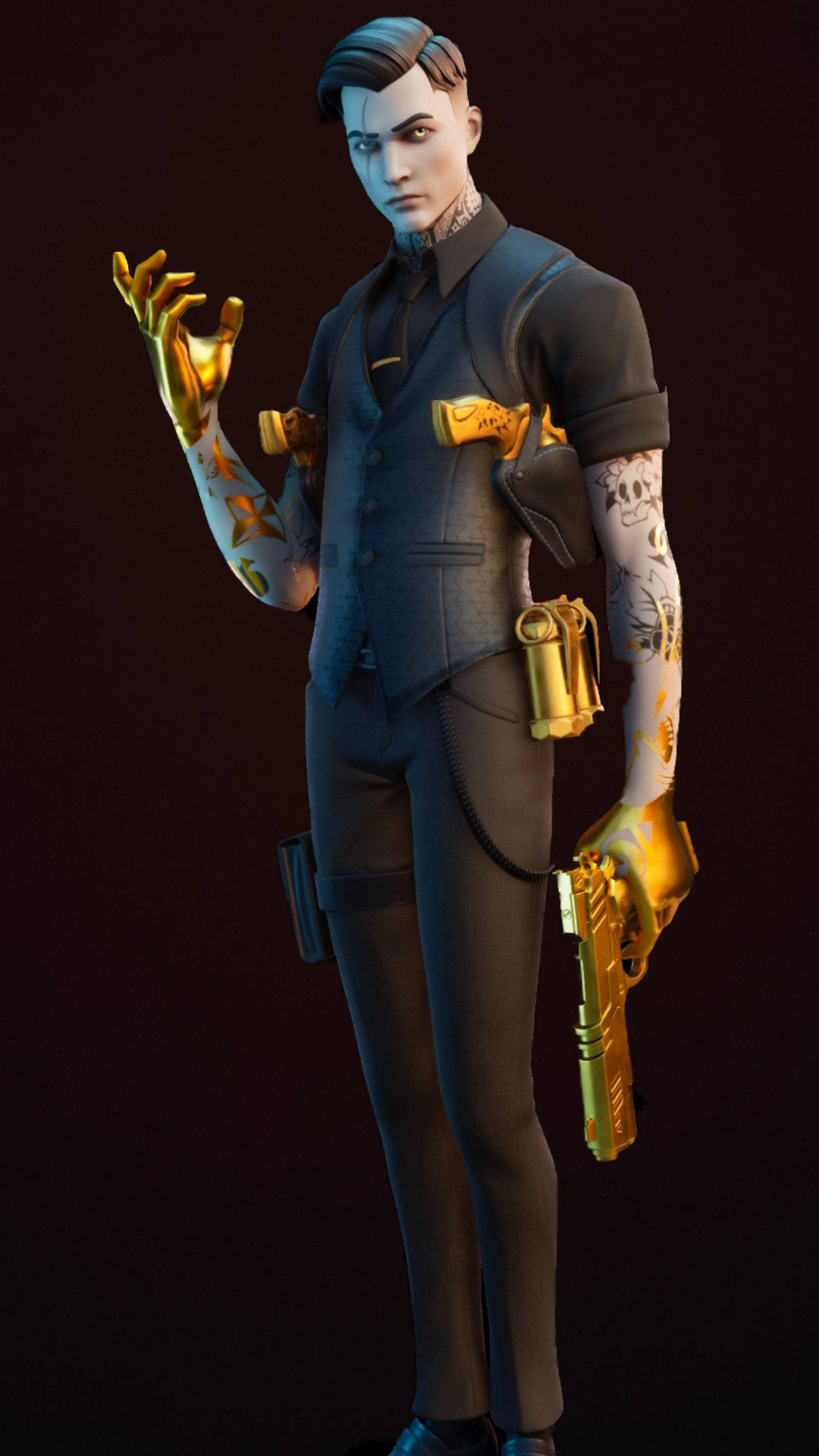 Midas Fortnite Skin, dark suit, gold accessories, Full HD Phone Wallpaper