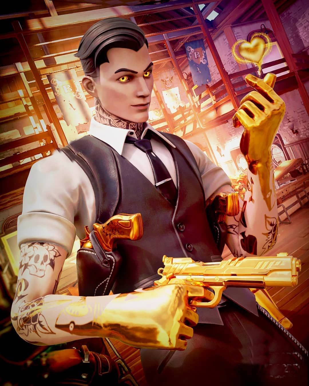 Midas Fortnite Skin, golden arms, gold pistol, HD Phone Wallpaper