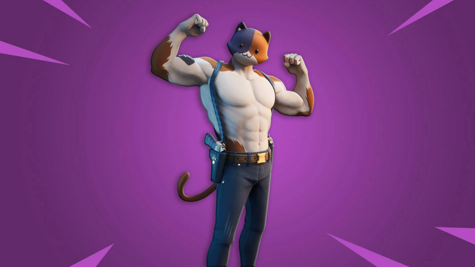 Midas Fortnite Skin, muscular cat character, vibrant purple background, Full HD Desktop Wallpaper