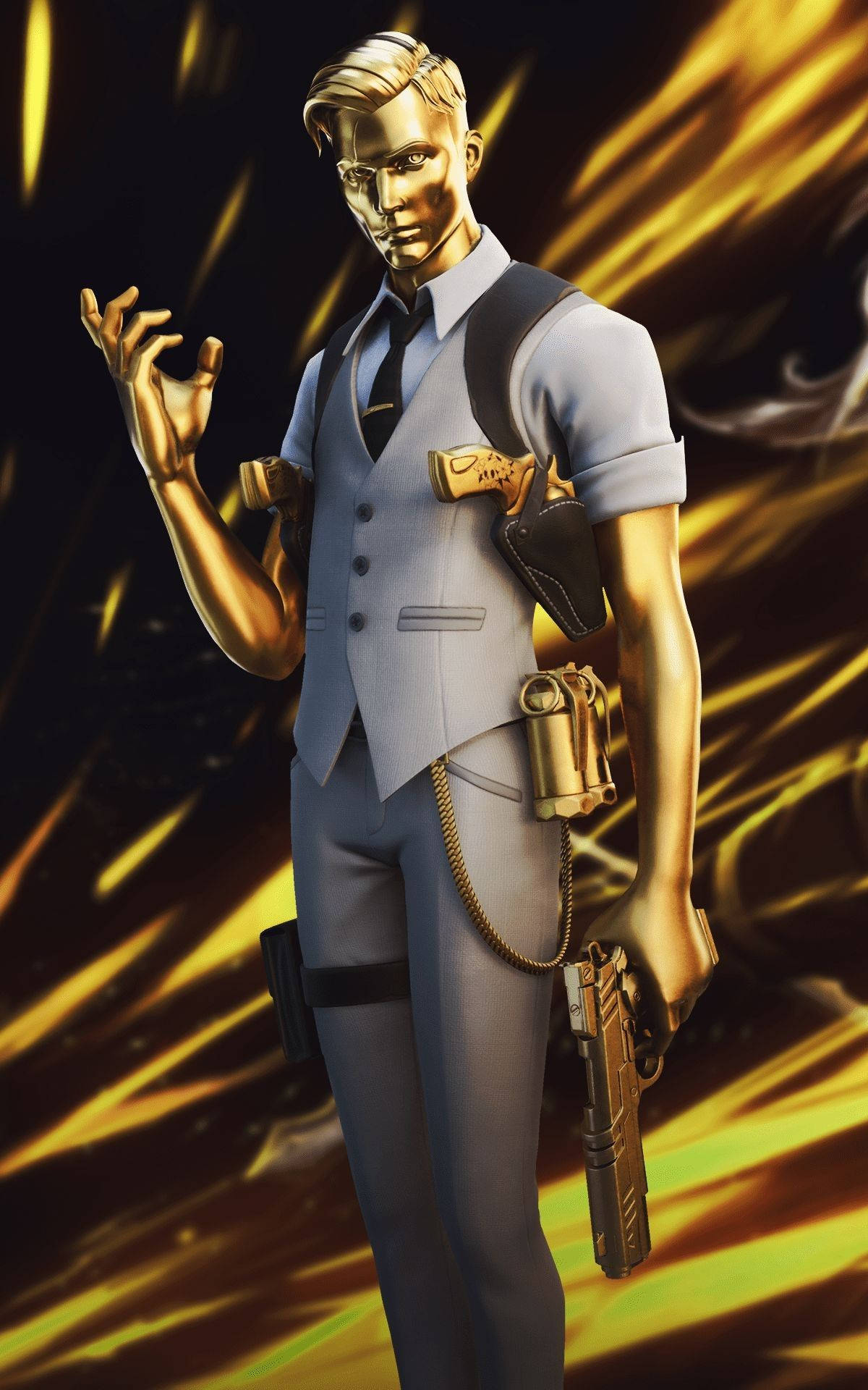 Midas Fortnite Skin, golden-skinned, police officer, Full HD Phone Wallpaper