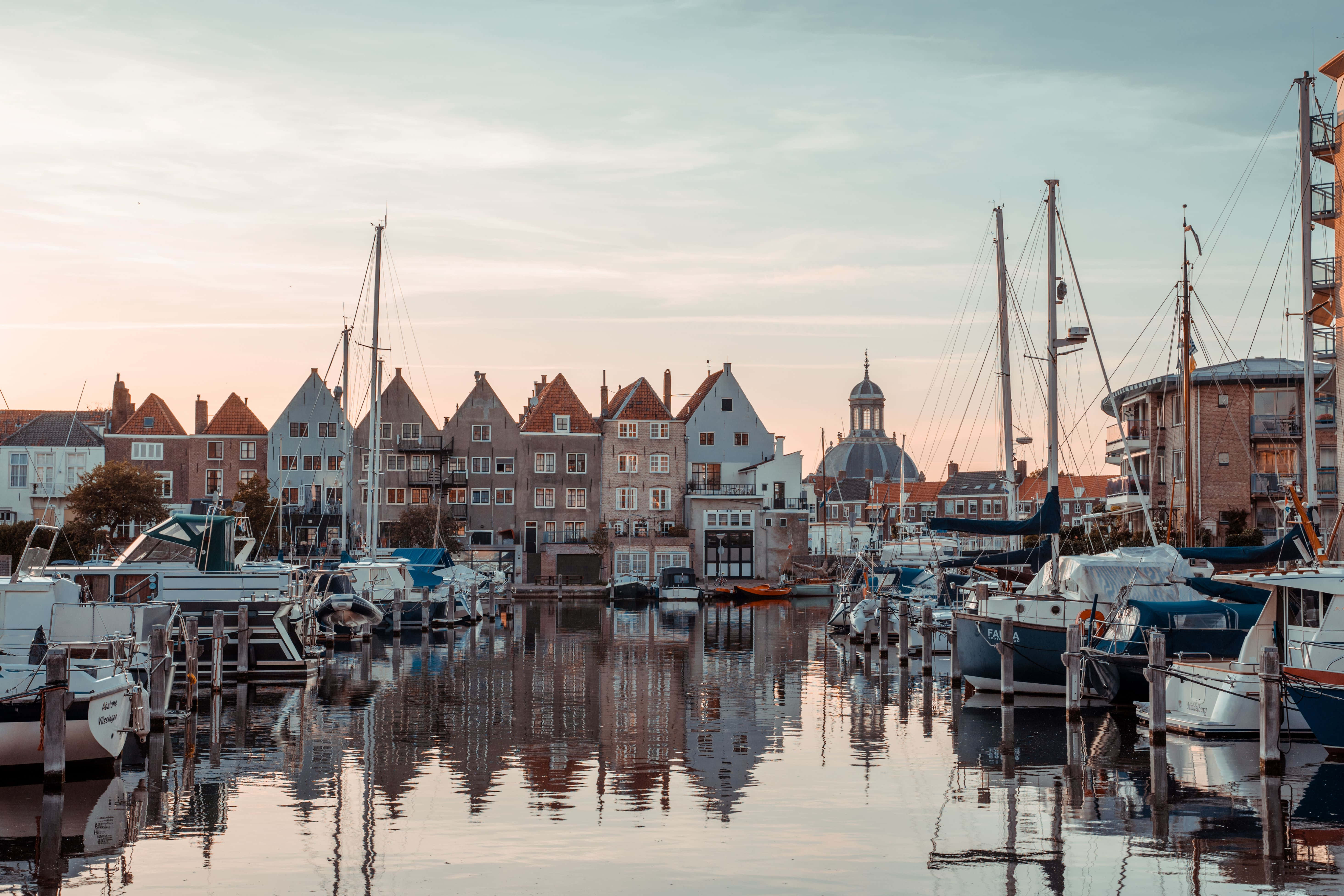 Middelburg, marina, dusk, 5K Desktop Wallpaper