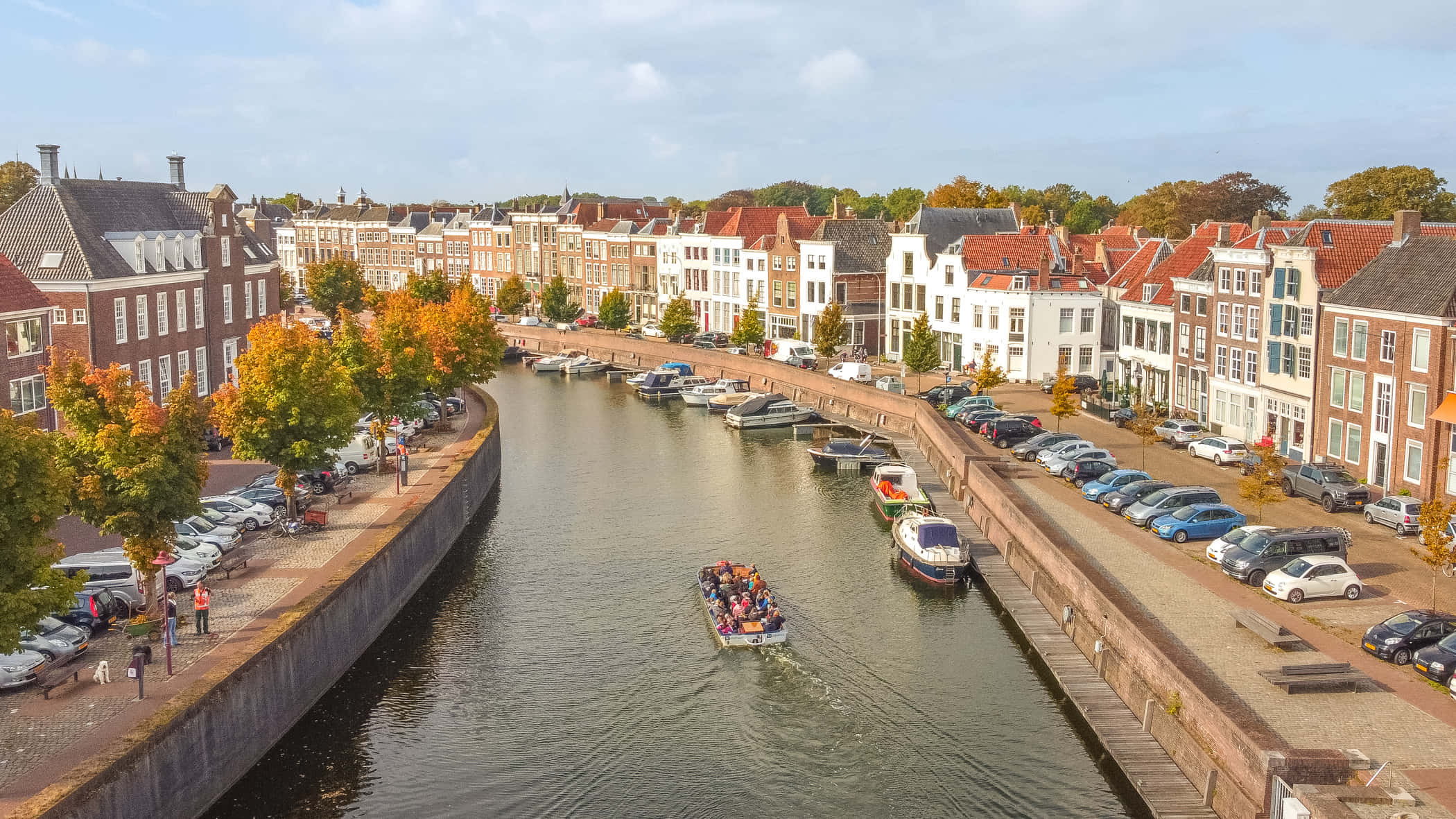 Middelburg, canal, autumn trees, Full HD Desktop Wallpaper