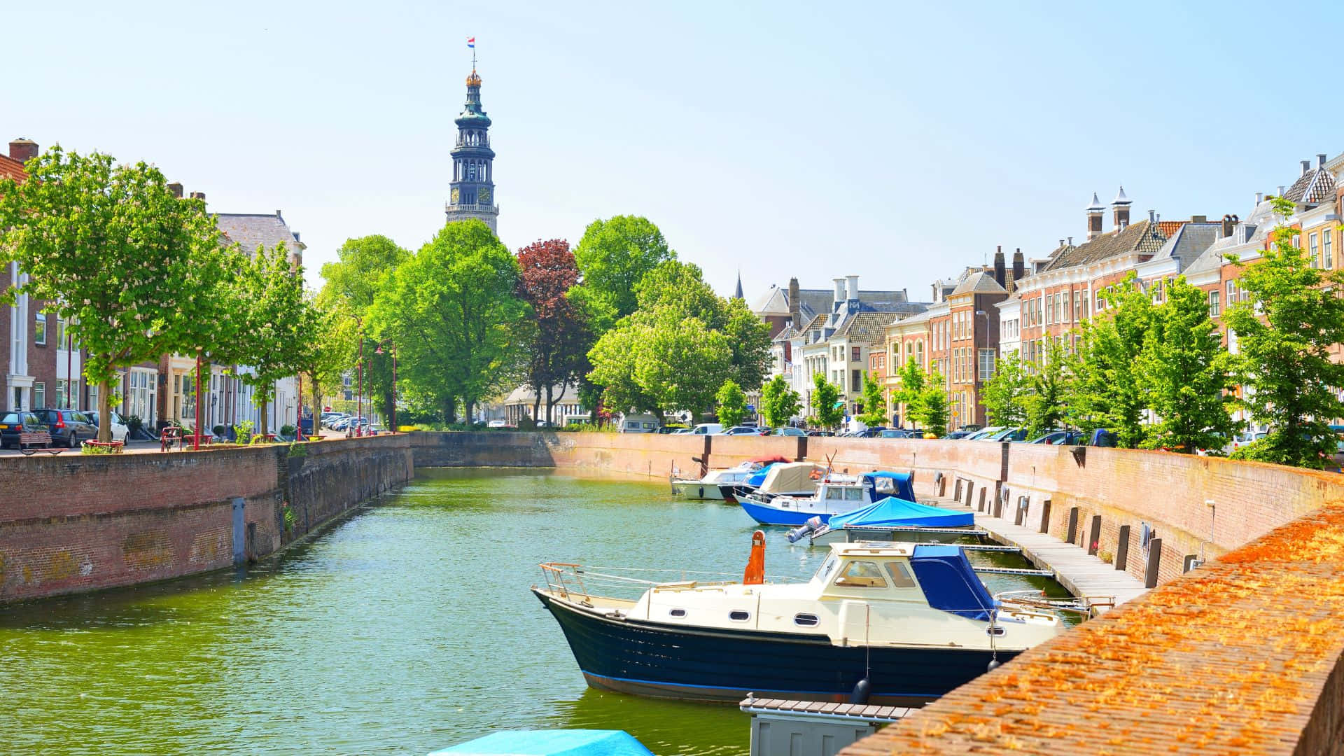 Middelburg, canal, boats, Full HD Desktop Wallpaper