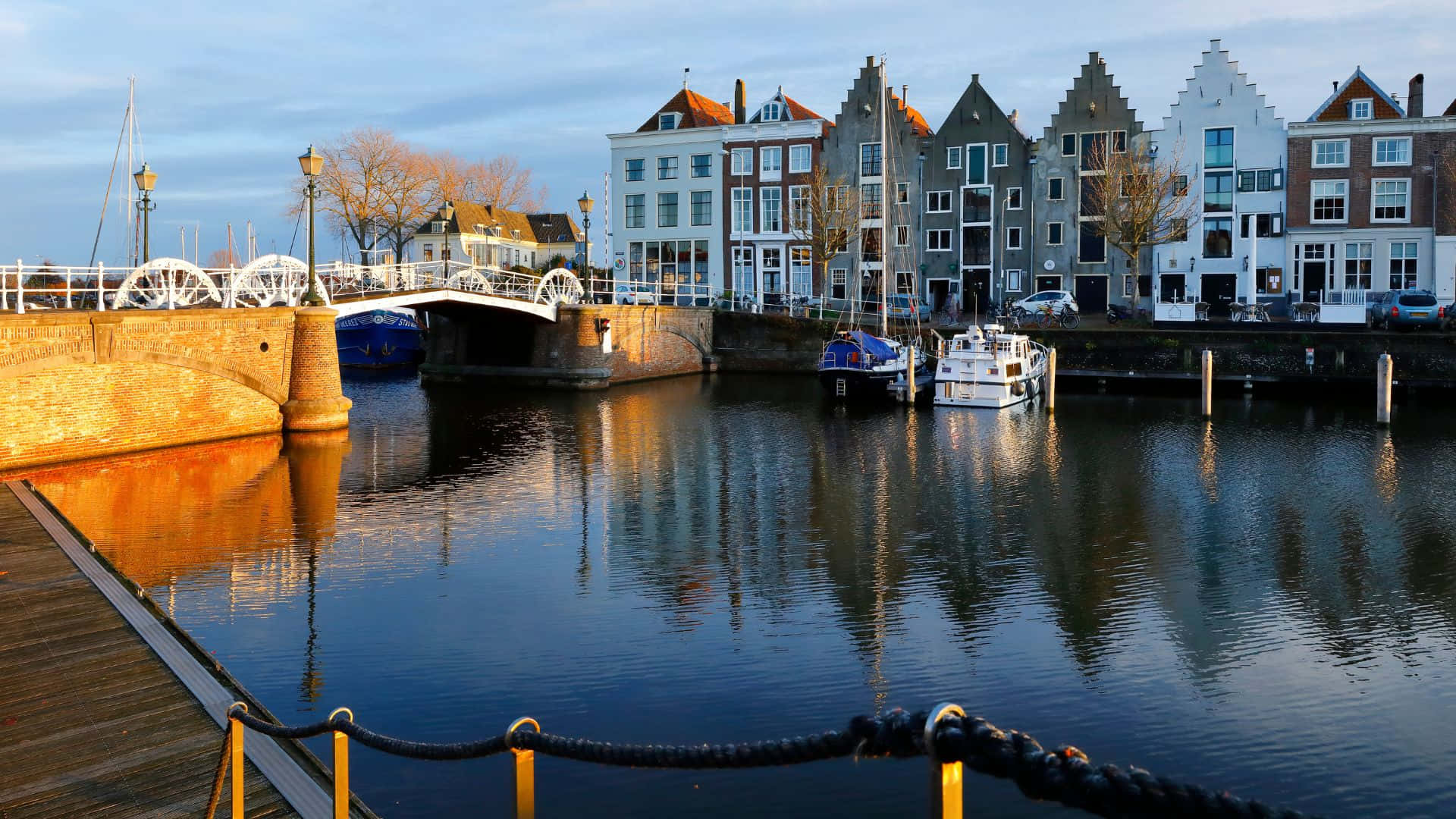 Middelburg, waterfront, dusk, Full HD Desktop Wallpaper