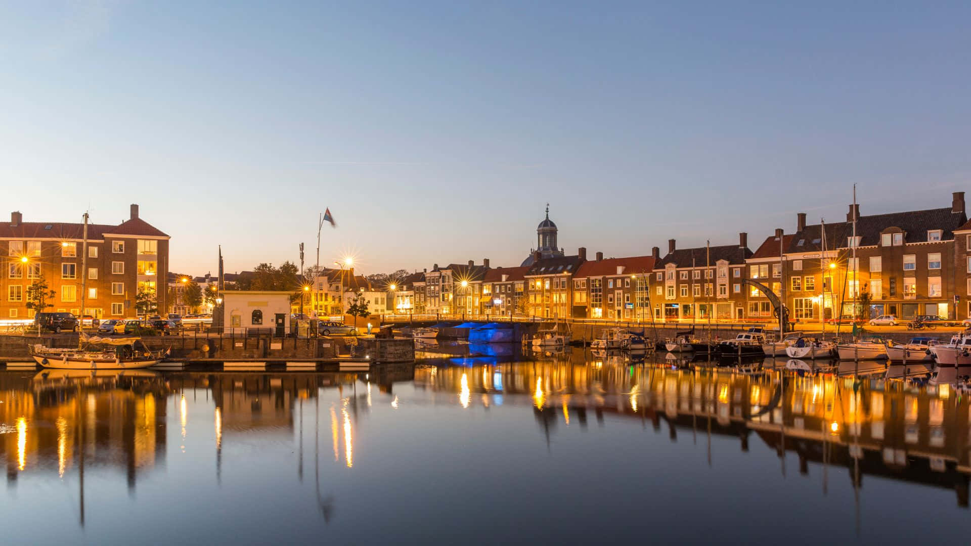 Middelburg, waterfront, twilight, Full HD Desktop Wallpaper