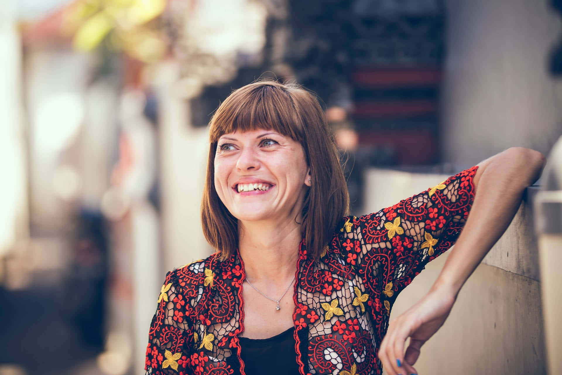 middle aged woman, bangs, smile, Full HD Desktop Wallpaper