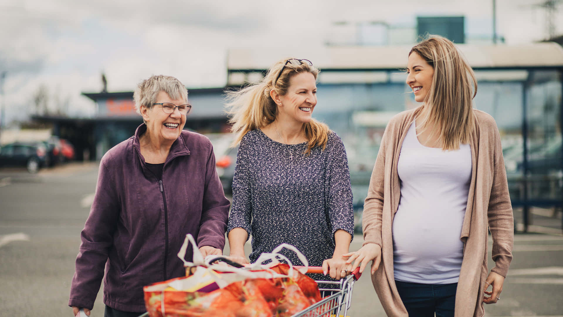 Middle Aged Woman, shopping cart, groceries, Full HD Desktop Wallpaper