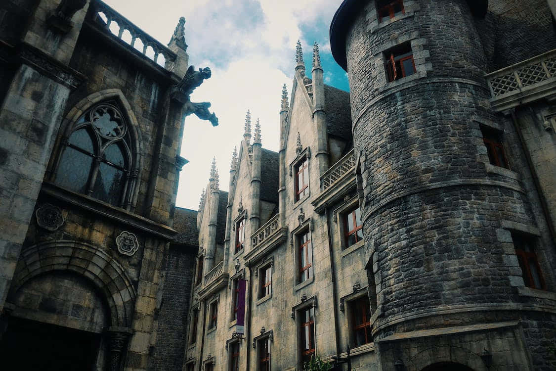gothic stone castle, spires, gargoyles, SD Desktop Wallpaper