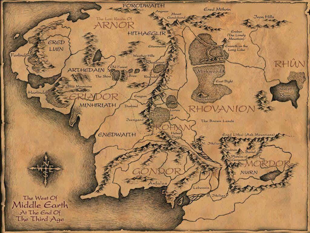 Middle Earth, parchment map, western realms, SD Desktop Wallpaper