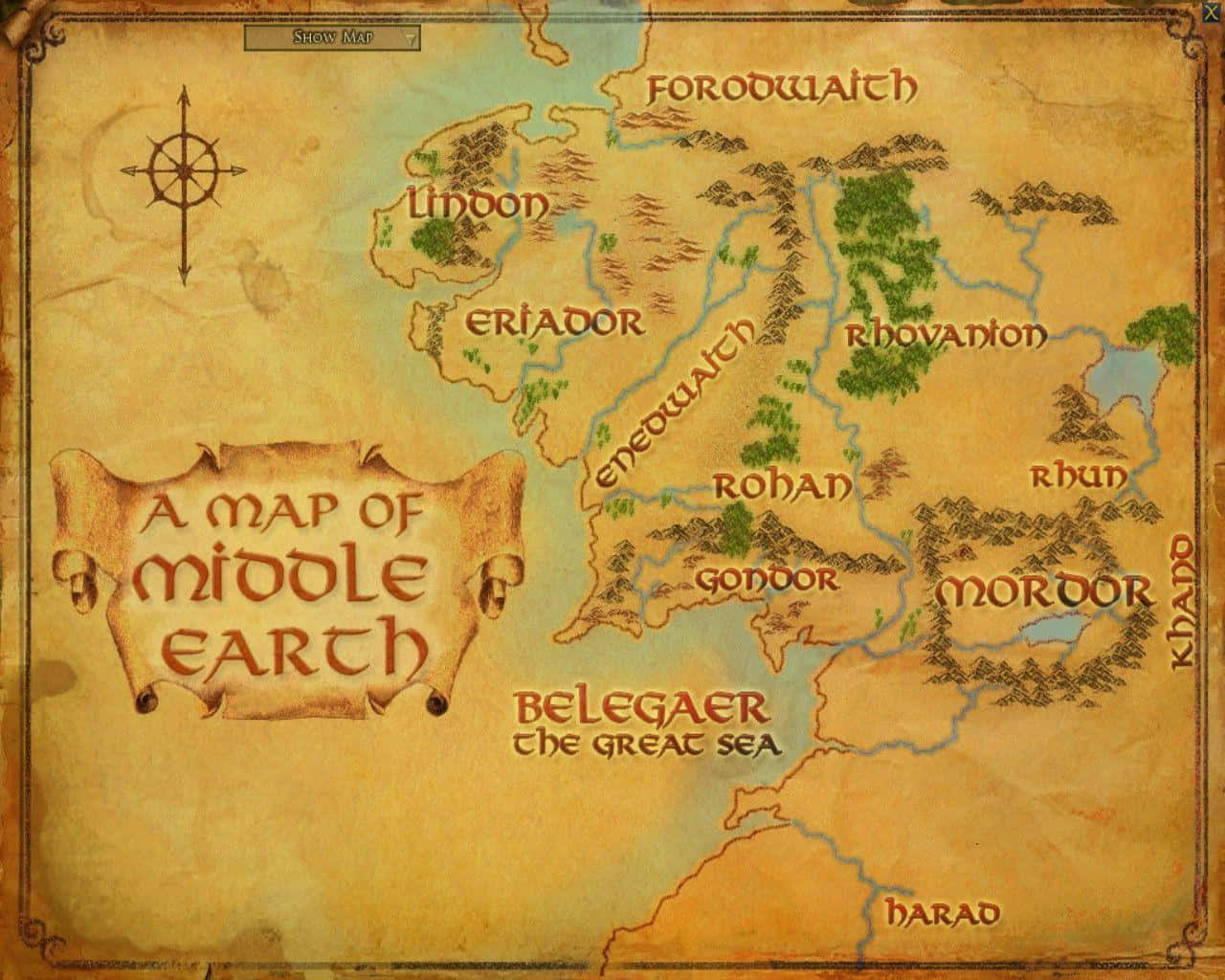 Middle Earth, parchment map, hand-drawn regions, HD Desktop Wallpaper