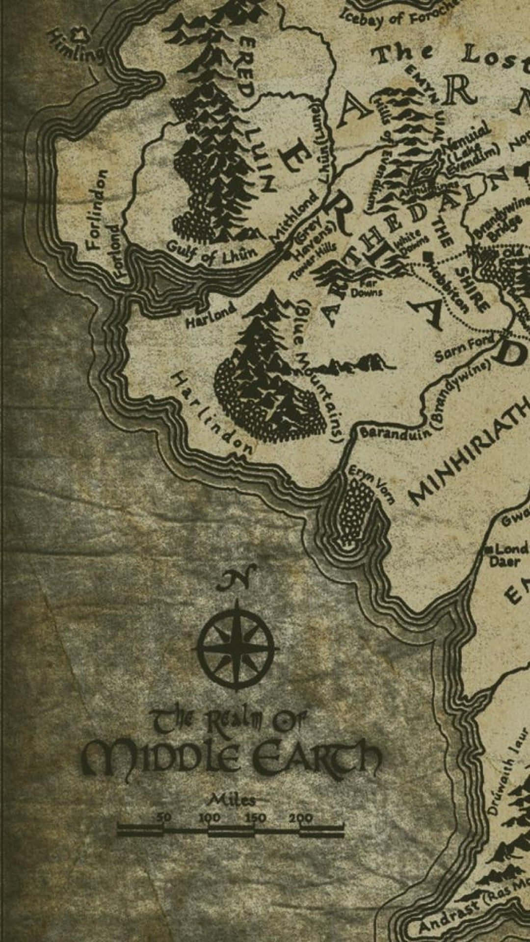 Middle Earth, parchment map, hand-drawn terrain names, Full HD Phone Wallpaper