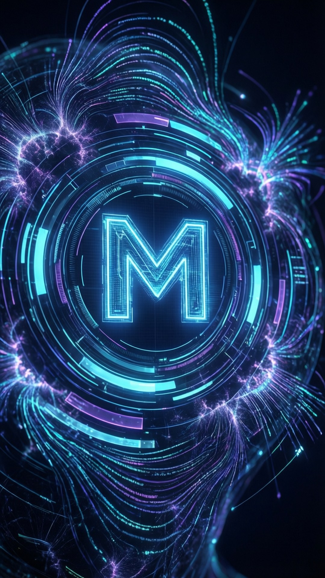holographic interface, Midjourney M logo, futuristic, Full HD Phone Wallpaper
