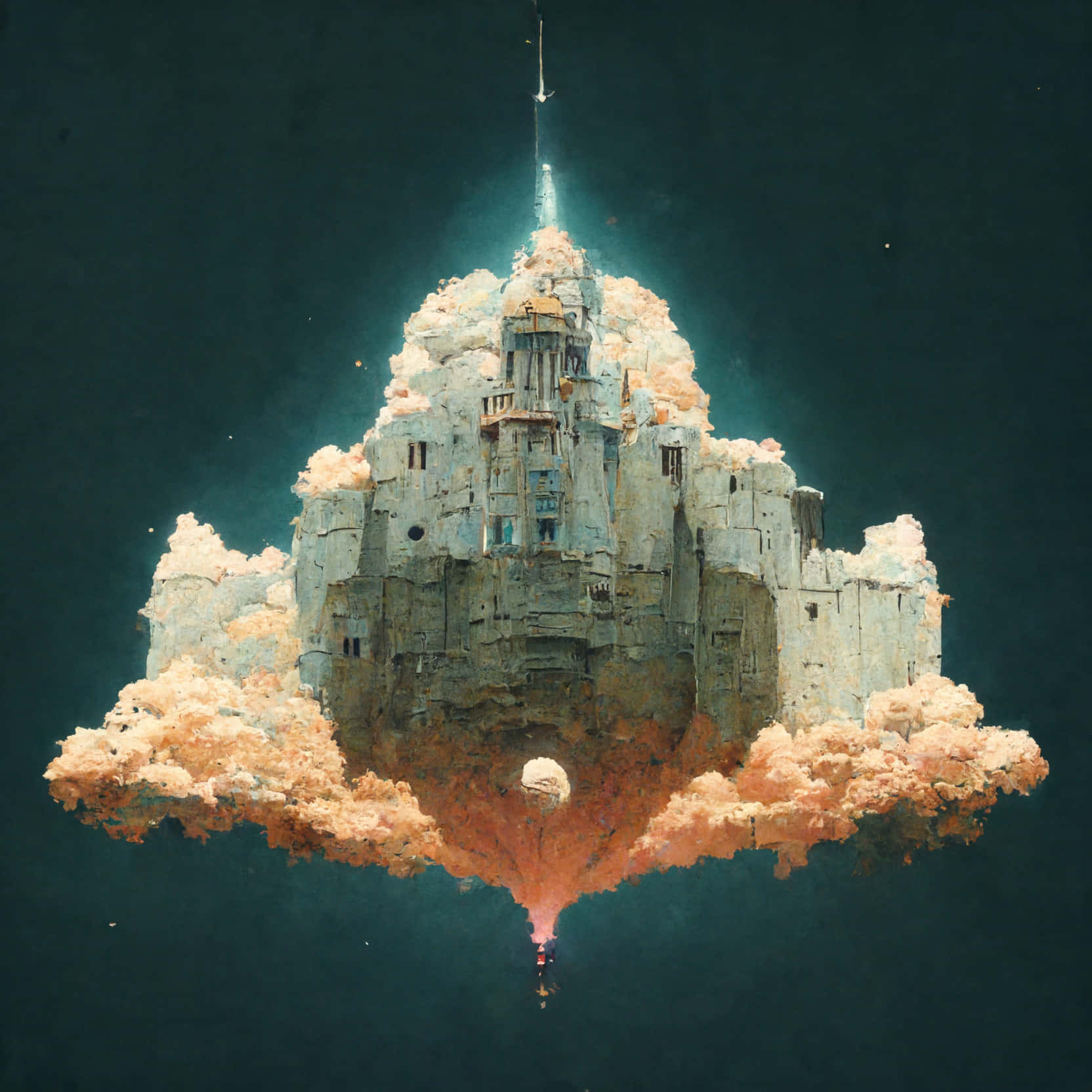 midjourney, floating castle, glowing orange clouds, HD Desktop Wallpaper