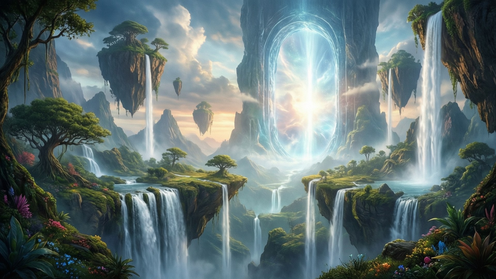 Surreal floating islands landscape, Midjourney, inspired by, Full HD Desktop Wallpaper