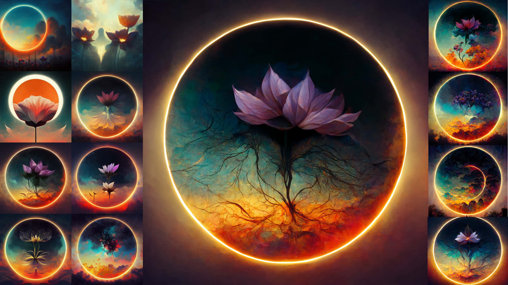 midjourney, 1920 x 1080, glowing purple lotus, Full HD Desktop Wallpaper