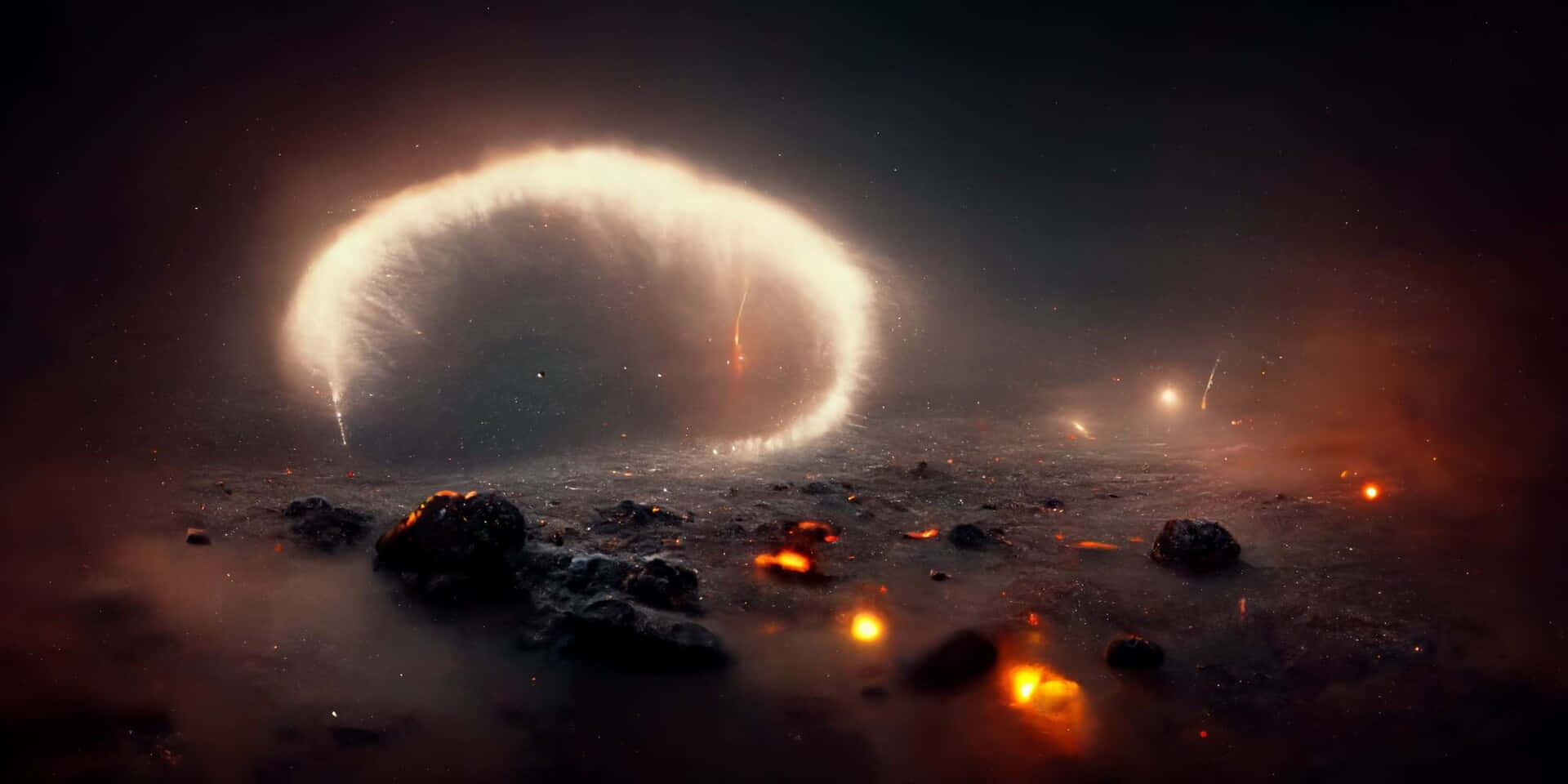 midjourney, cosmic ring, rocky alien landscape, Full HD Desktop Wallpaper