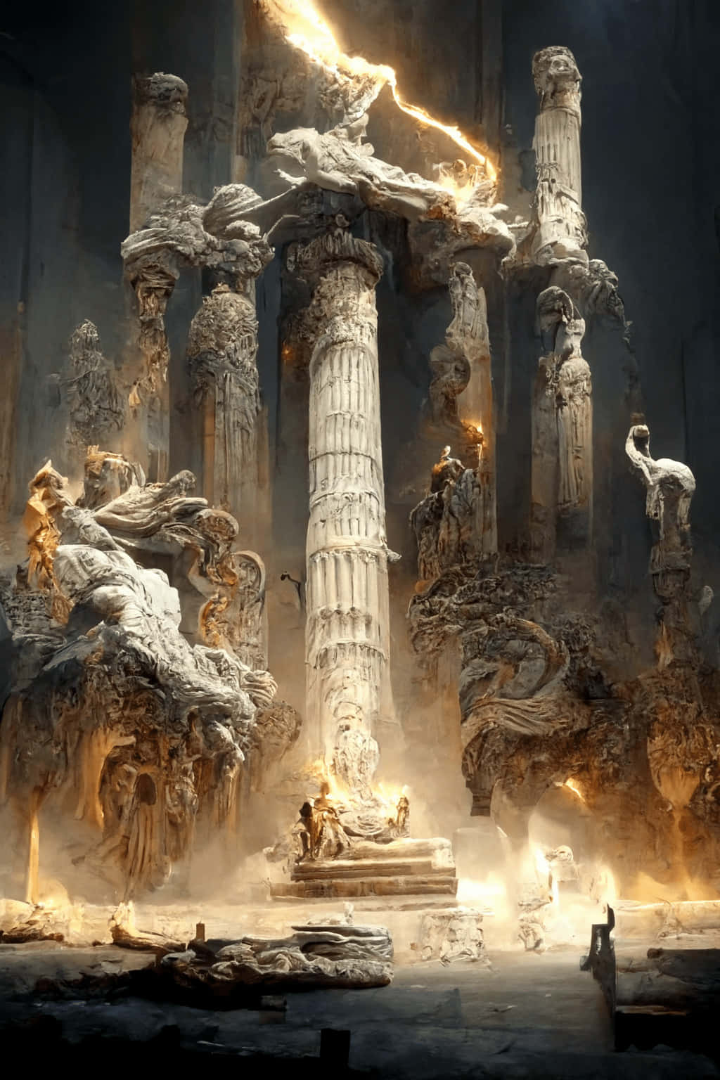 ancient temple, crumbling columns, statues, HD Phone Wallpaper