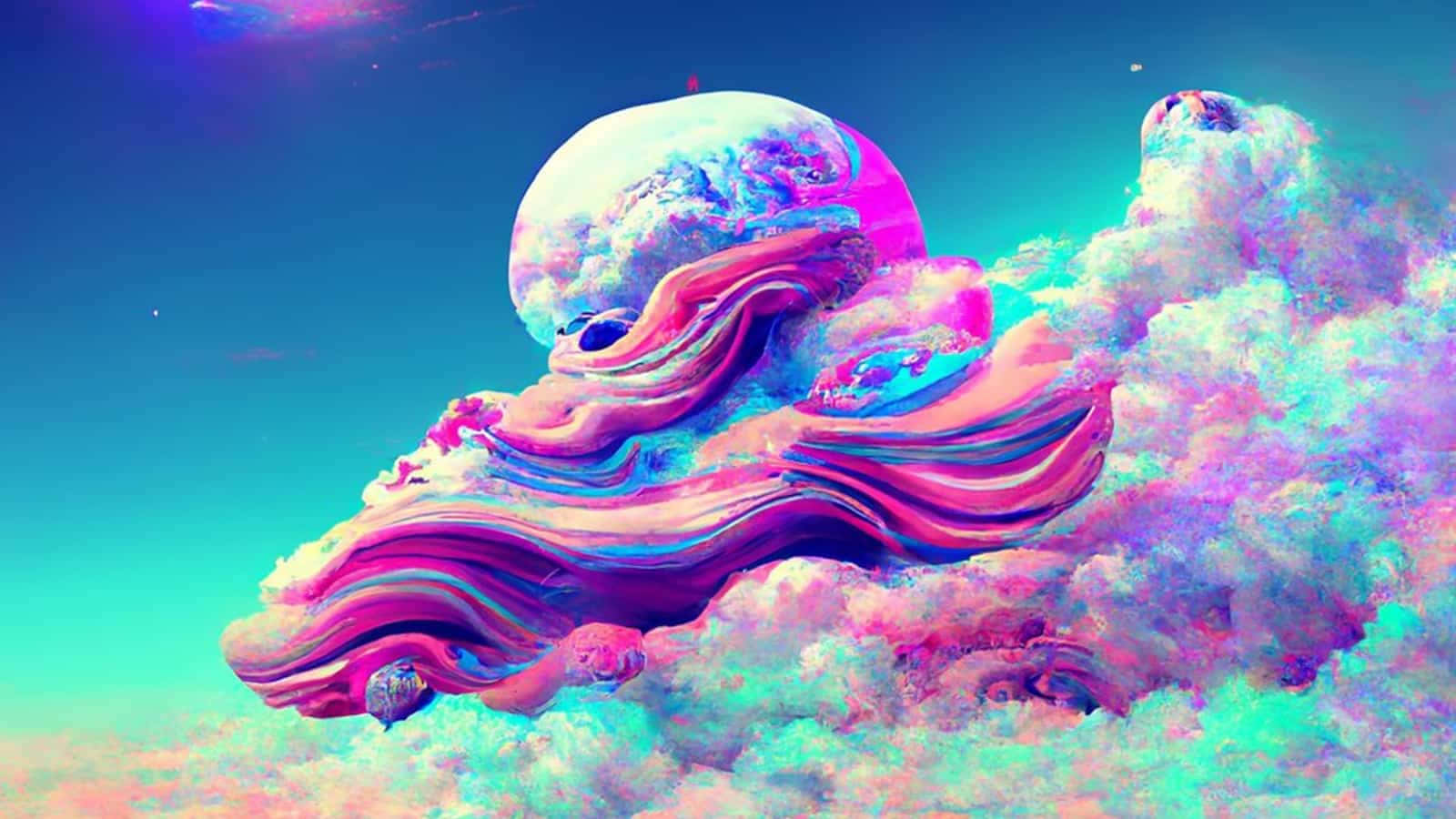 Midjourney, glowing planet, swirling pink and cyan clouds, HD Desktop Wallpaper