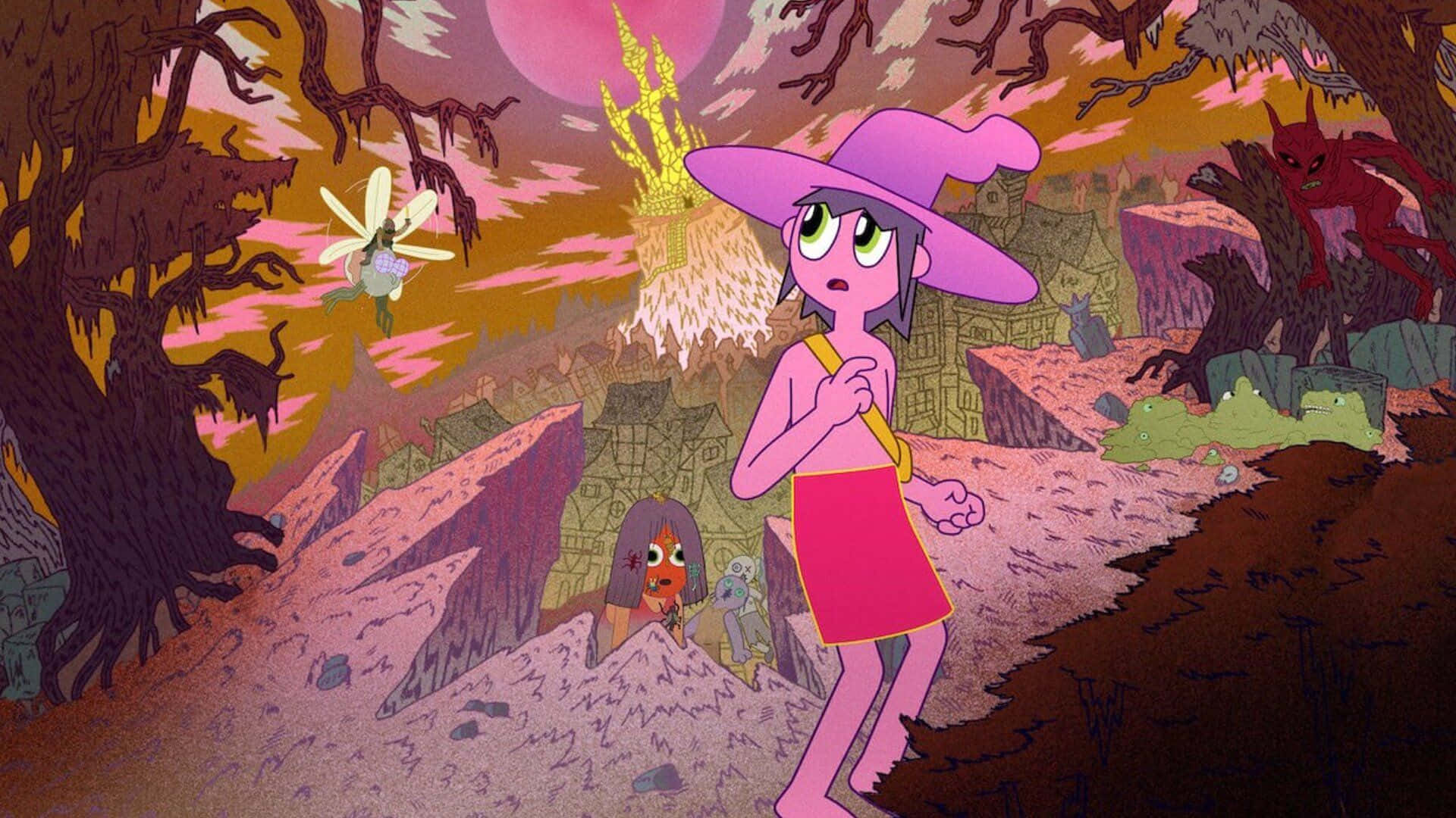 The Midnight Gospel, pink-haired witch, purple hat, Full HD Desktop Wallpaper