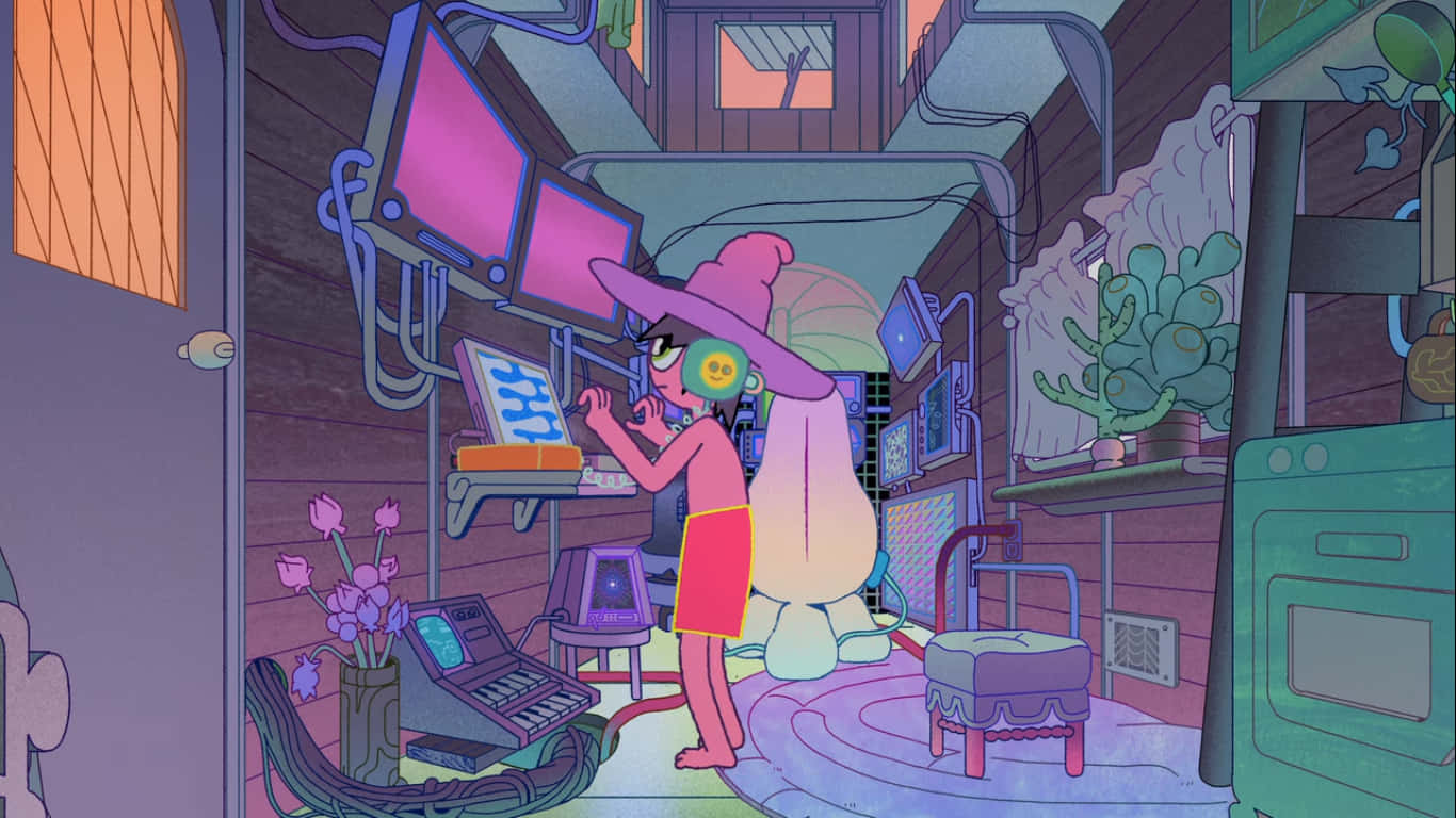 Midnight Gospel Desktop, pink-haired character, wide-brimmed hat, HD Desktop Wallpaper