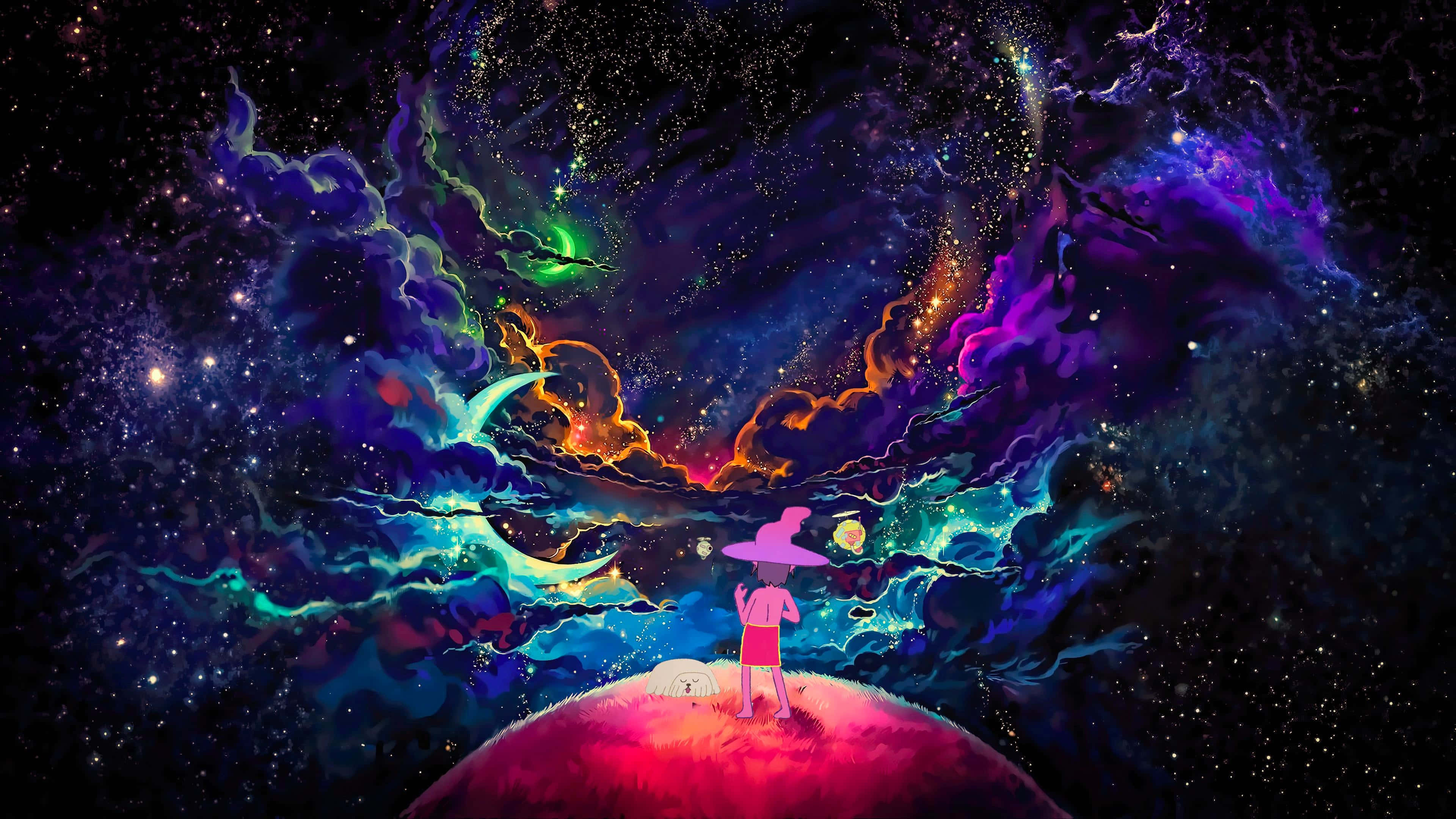 Midnight Gospel Desktop, pink hat, glowing planet, 4K Desktop Wallpaper