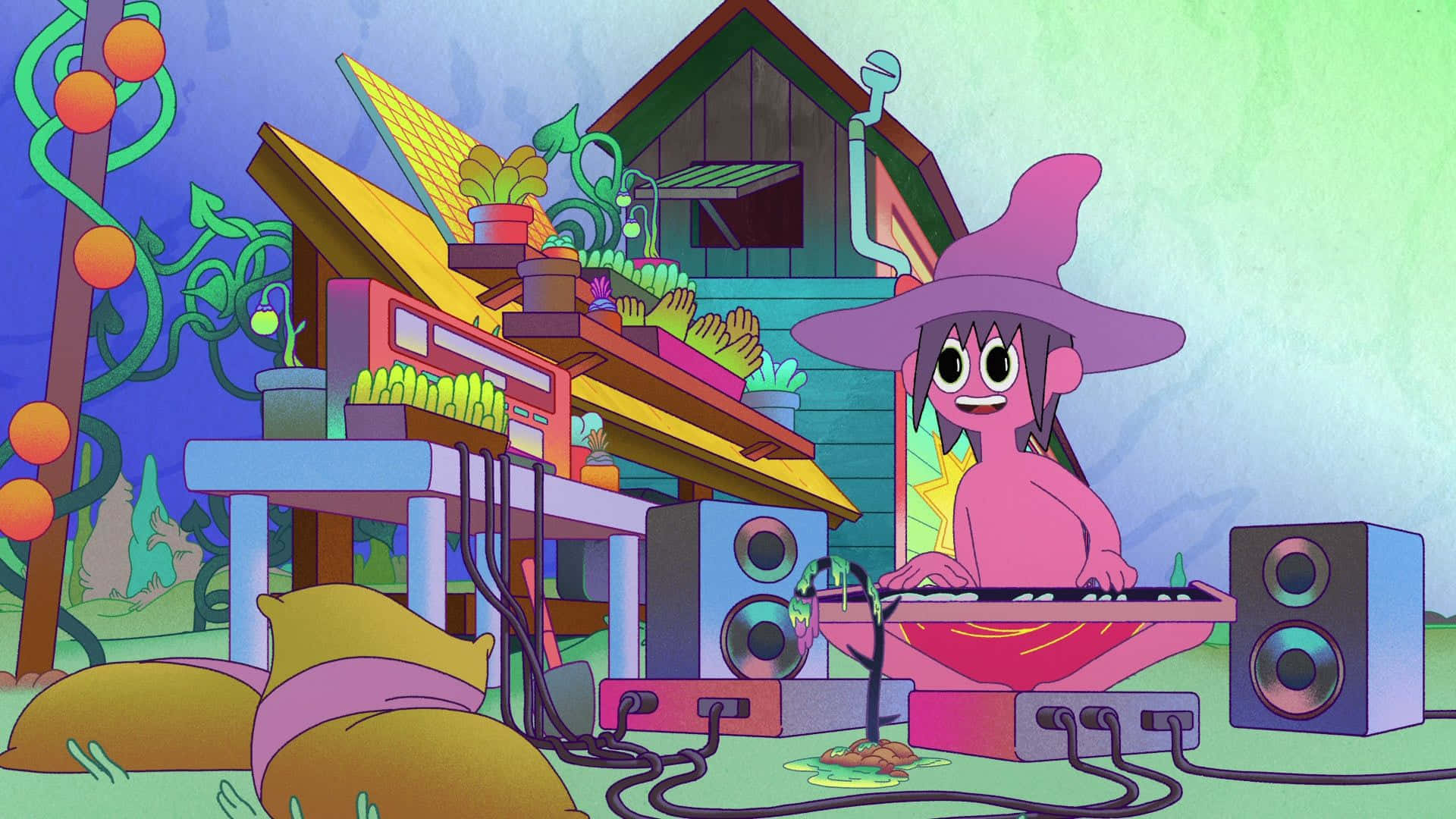 Midnight Gospel Desktop, pink witch, wide hat, Full HD Desktop Wallpaper