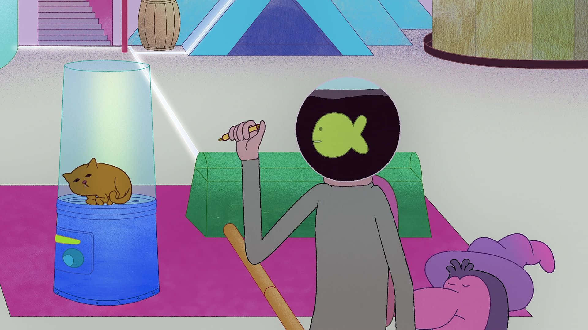 Midnight Gospel, fishbowl head, cat in a glass tank, Full HD Desktop Wallpaper