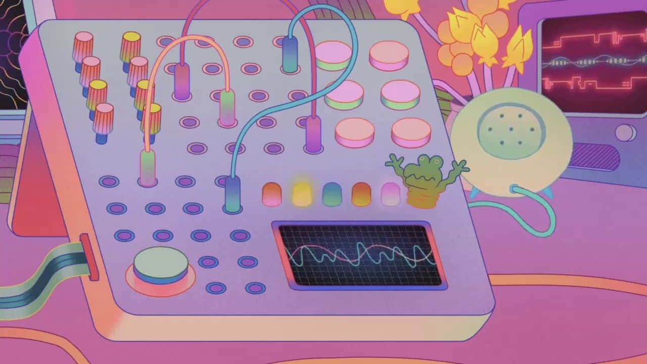 Midnight Gospel Desktop, pink and purple synthesizer, glowing knobs, HD Desktop Wallpaper