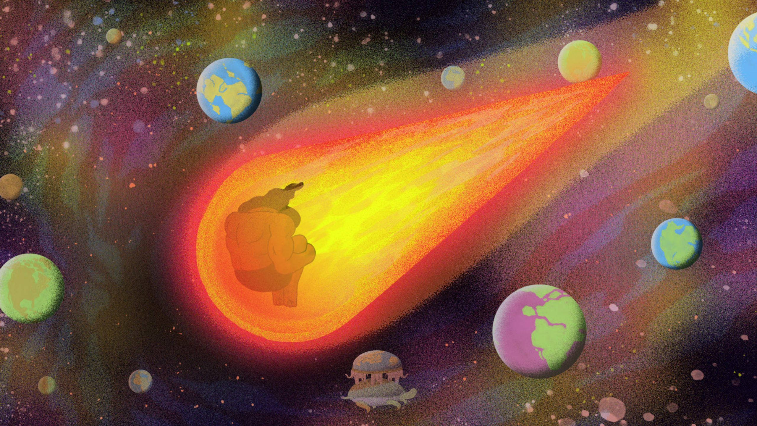 The Midnight Gospel, meteor strike, cartoonish elephant, 2K Desktop Wallpaper