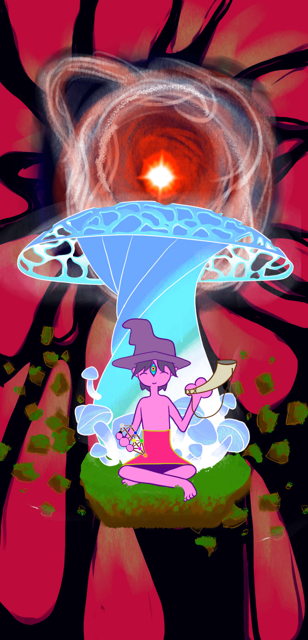 Midnight Gospel Desktop, pink witch, glowing blue mushroom, Full HD Phone Wallpaper