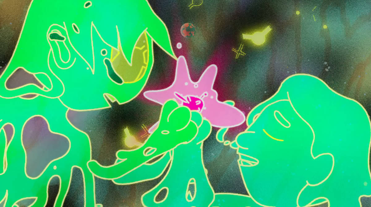 The Midnight Gospel, green slime, glowing green alien-like figures, SD Desktop Wallpaper