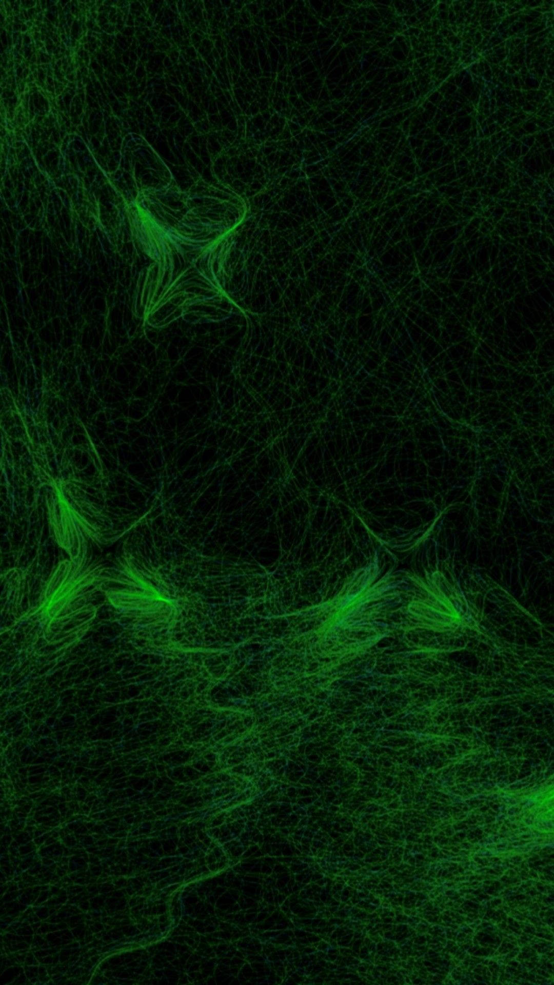 neon green, fractal lines, pitch black background, Full HD Phone Wallpaper